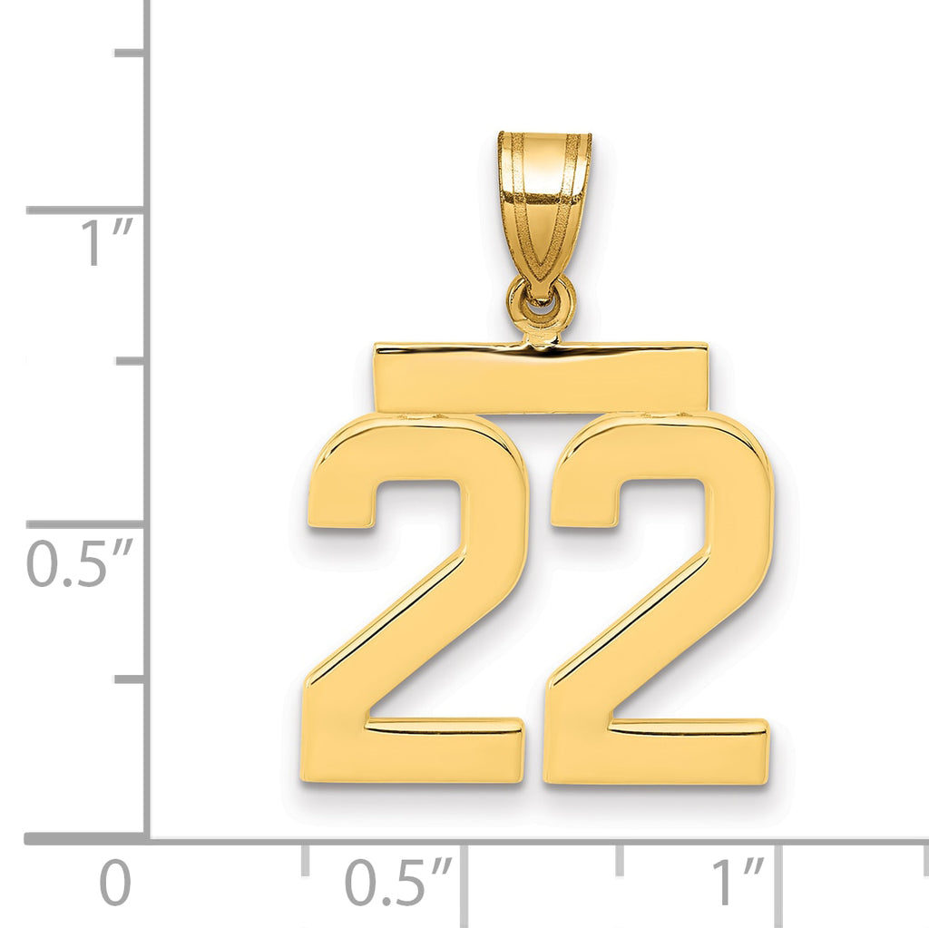 10K Yellow Gold Polished Medium Number 22 Charm