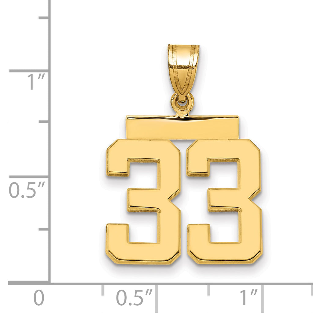 10K Yellow Gold Polished Medium Number 33 Charm