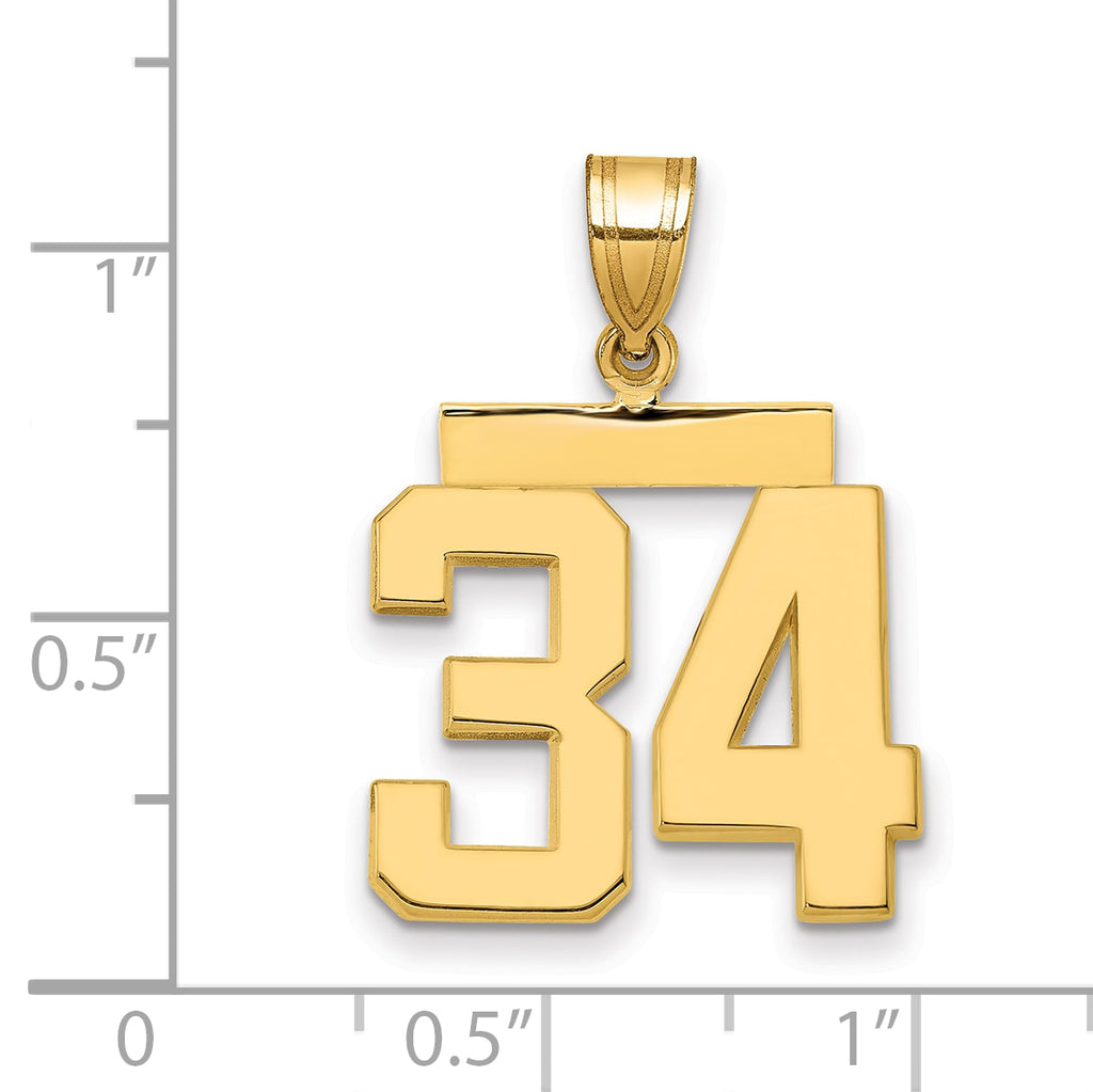 10K Yellow Gold Polished Medium Number 34 Charm