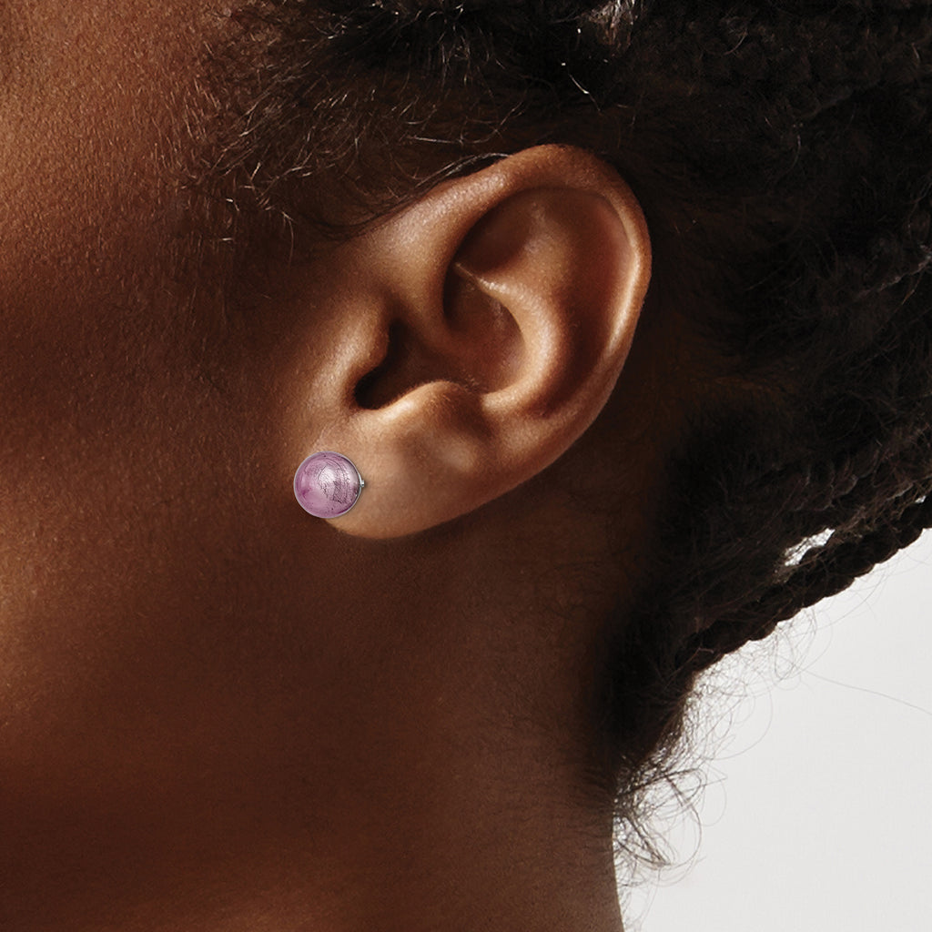 Sterling Silver Rhodium-plated Lavender Italian Murano Earrings
