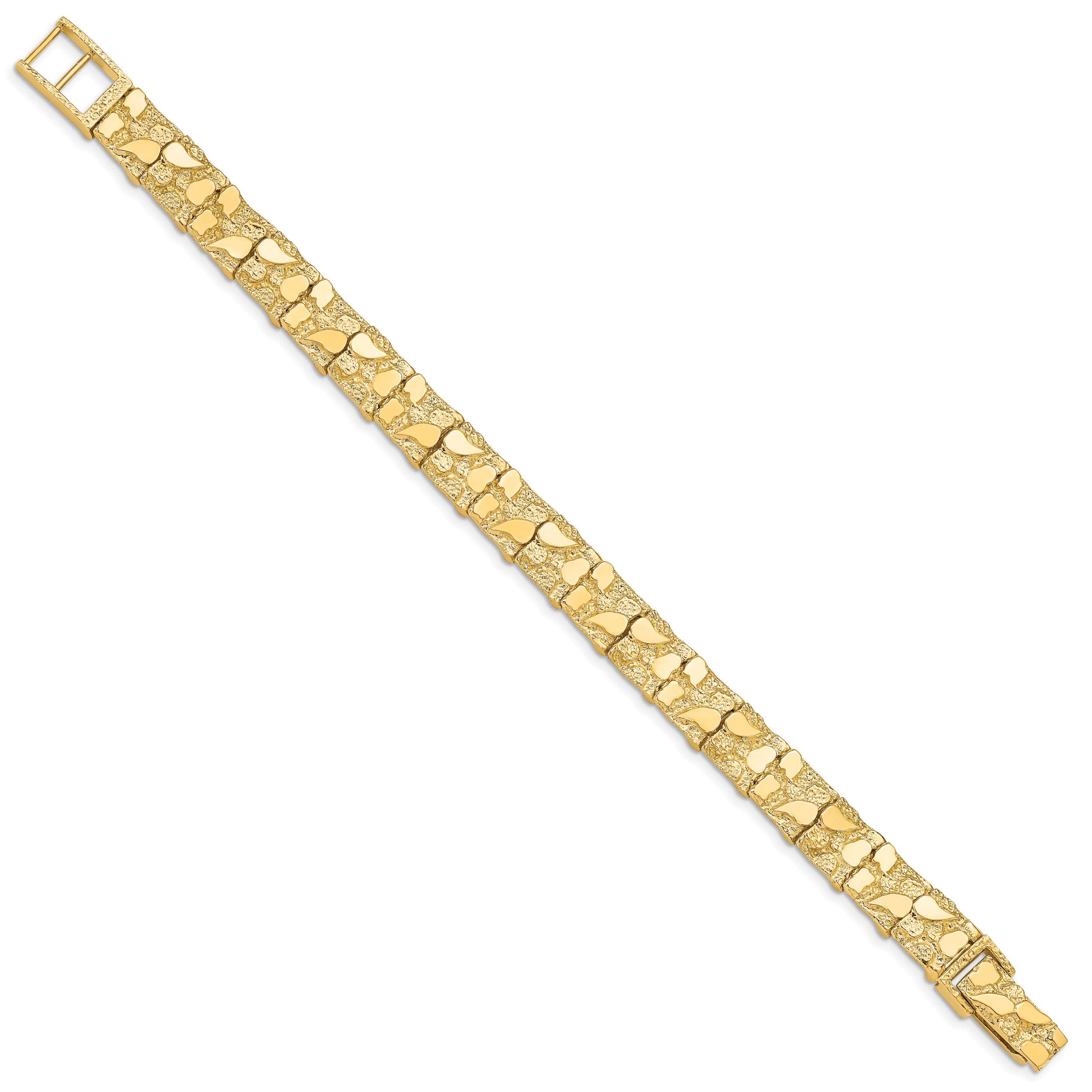 14k Polished and Textured 9.5mm 7 inch Nugget Bracelet Secondary image
