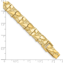 14k Polished and Textured 9.5mm 7 inch Nugget Bracelet