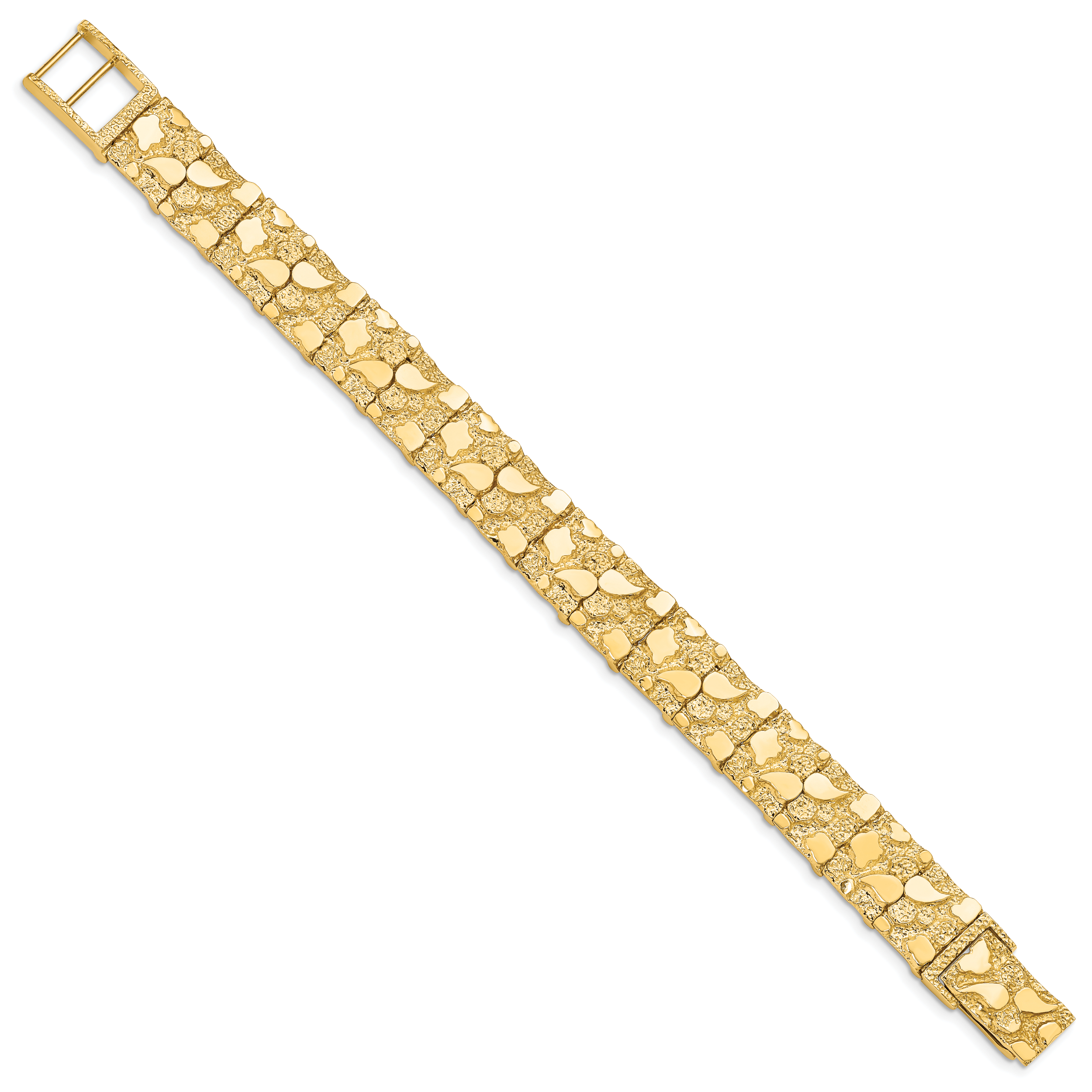 14k Polished and Textured 12.50mm 7 inch Nugget Bracelet