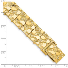 14k Polished and Textured 15mm 8 inch Nugget Bracelet