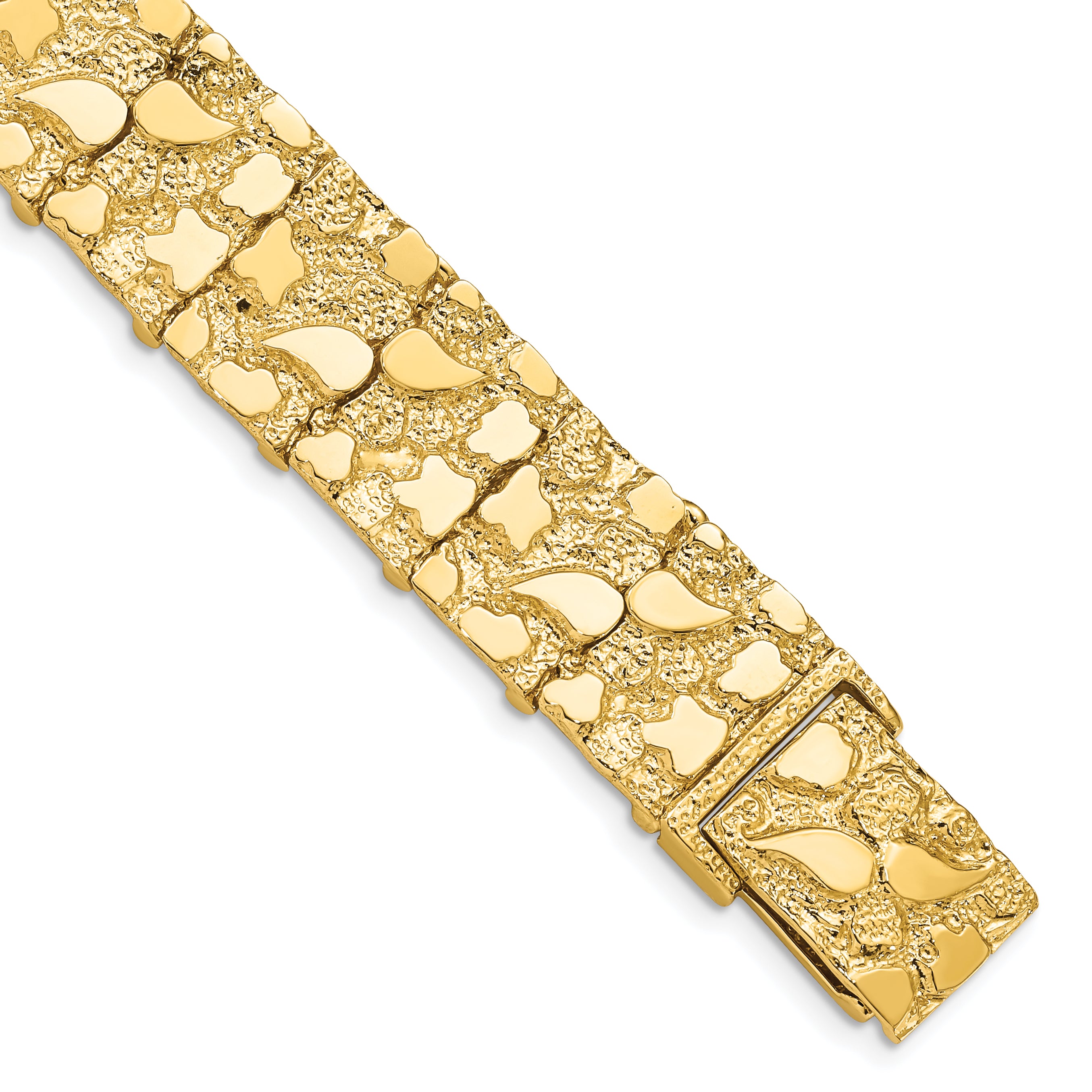 14k Polished and Textured 15mm 8 inch Nugget Bracelet
