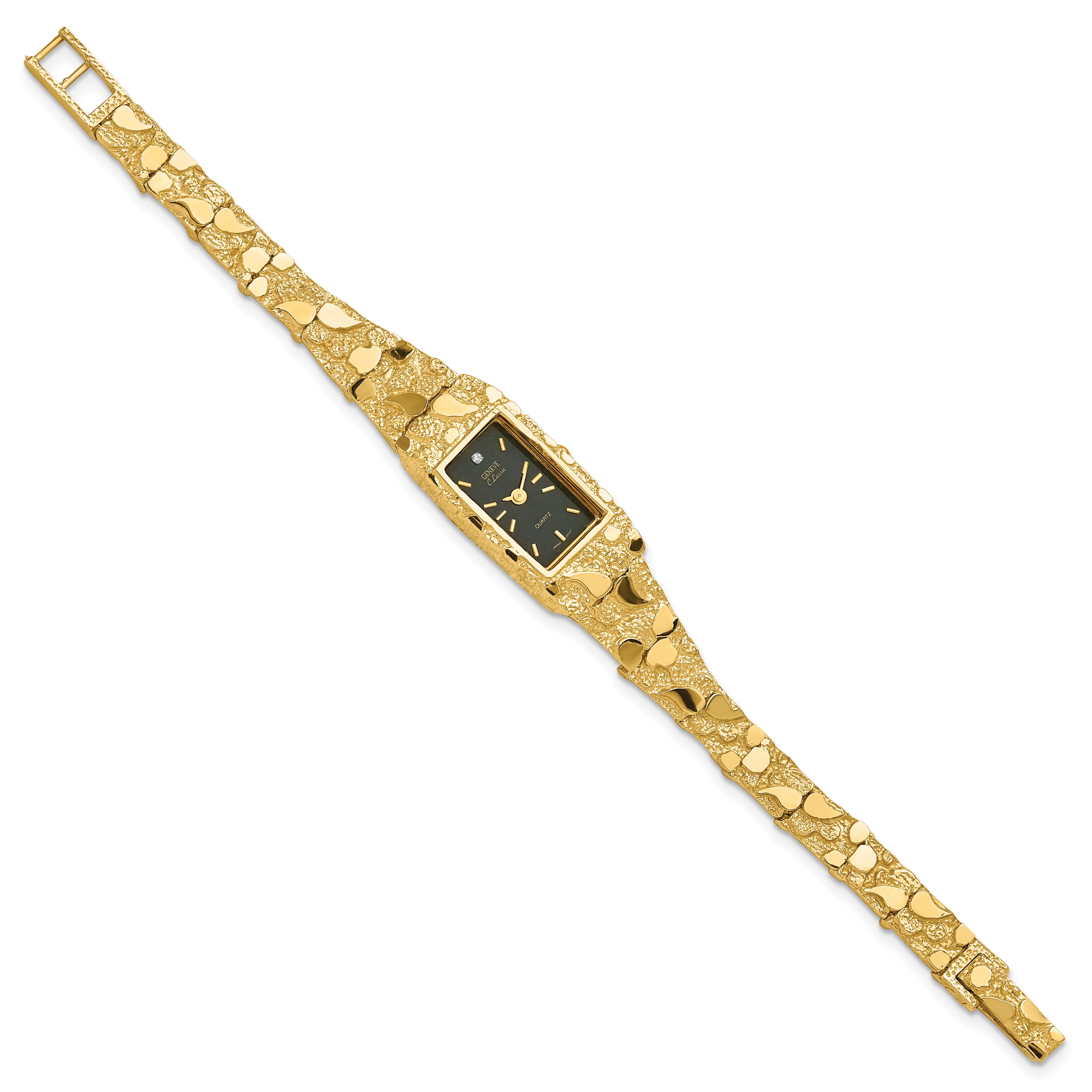 14K Ladies Rectangular Black 15x31mm Dial Solid Nugget Watch