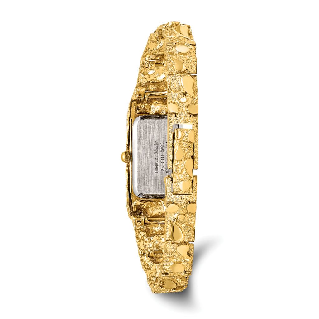 14K Ladies Rectangular Black 15x31mm Dial Solid Nugget Watch