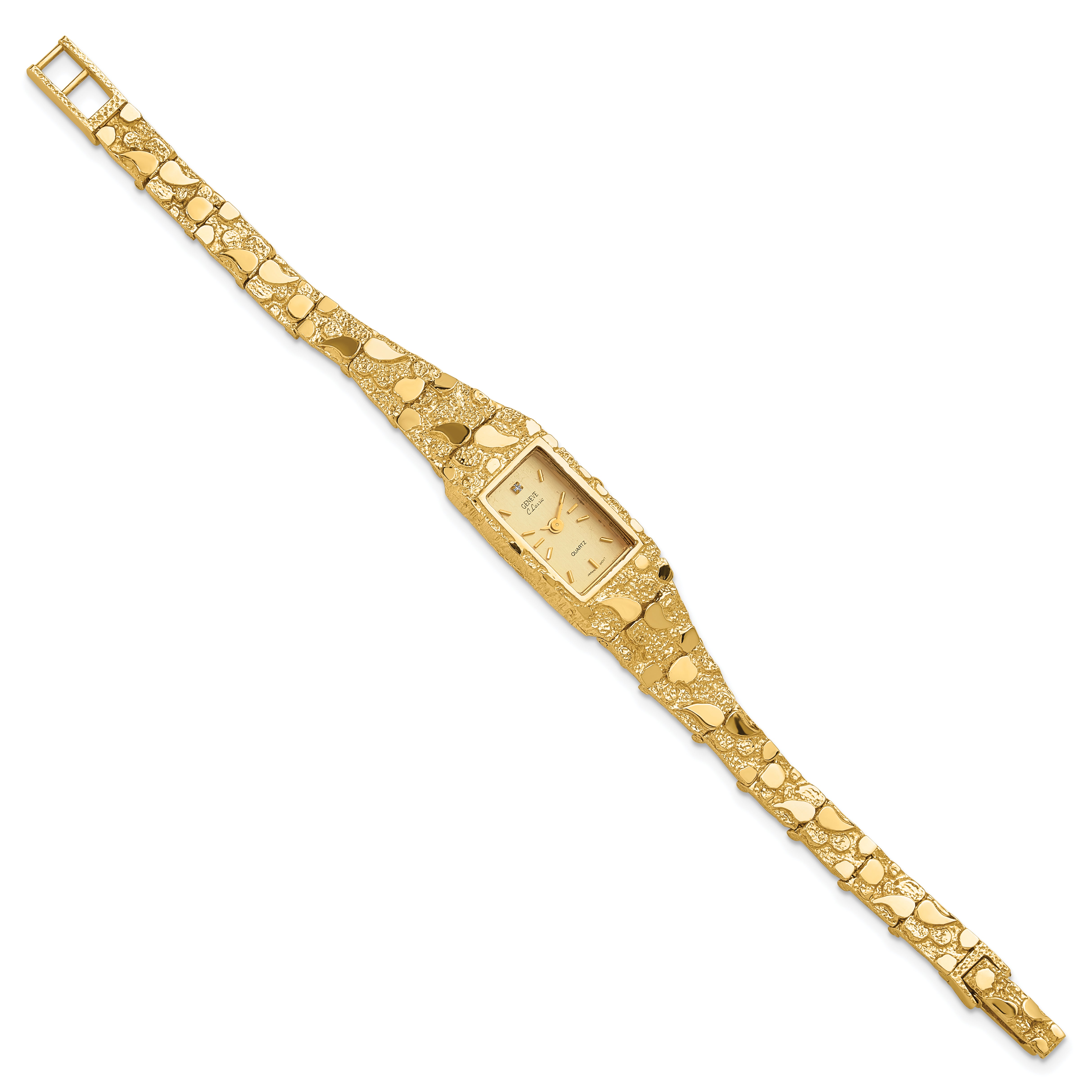14K Ladies Rectangular Champagne 15x31mm Dial Solid Nugget Watch Secondary image