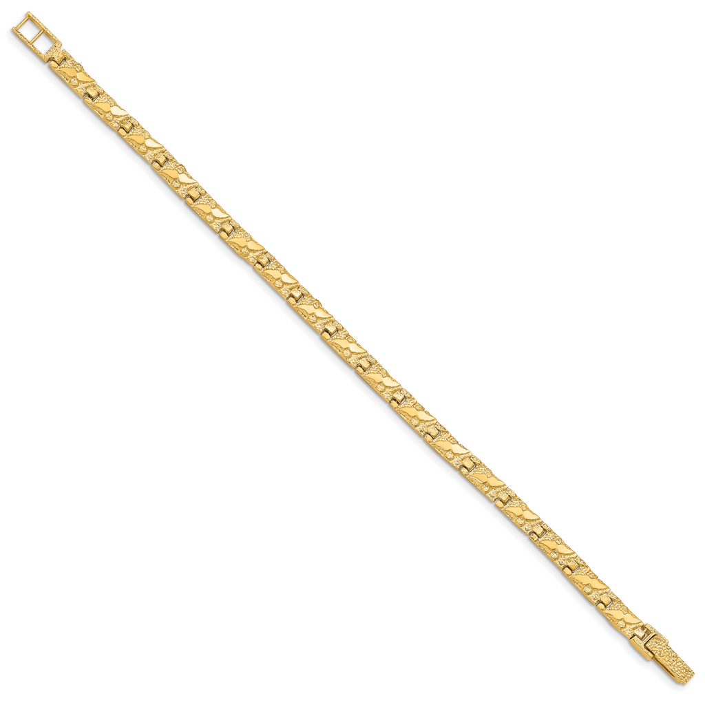 14k Polished and Textured 5.5mm 8 inch Nugget Bracelet