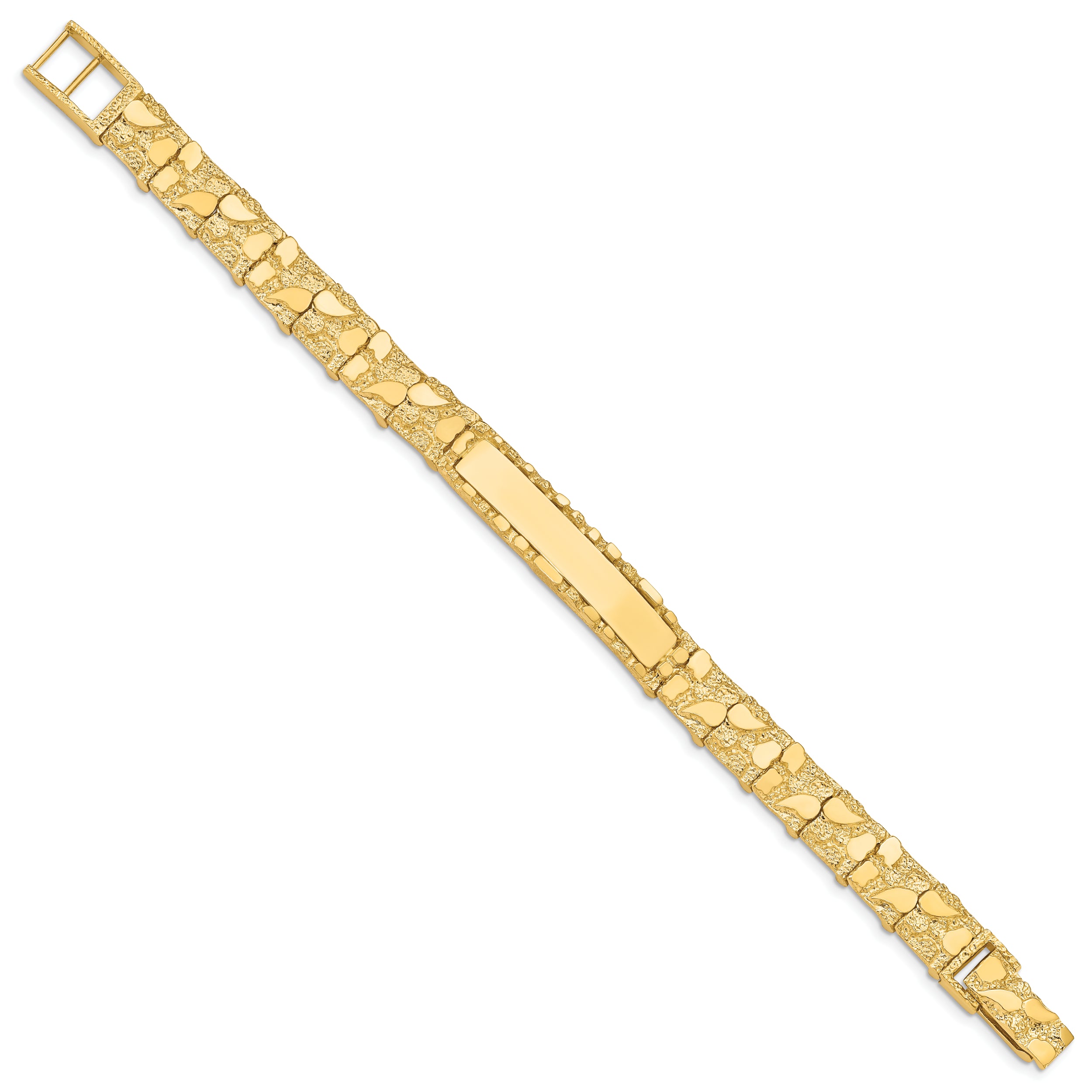 14k Polished Solid 10.0mm Nugget 38x10mm Plate 8 inch ID Bracelet