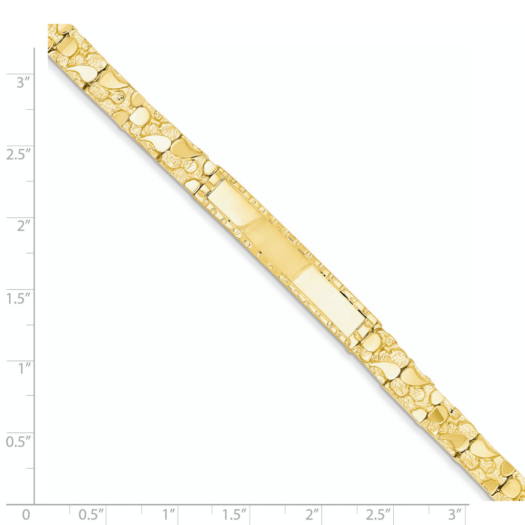 14k Polished Solid 7mm Nugget 37x7mm Plate ID Bracelet