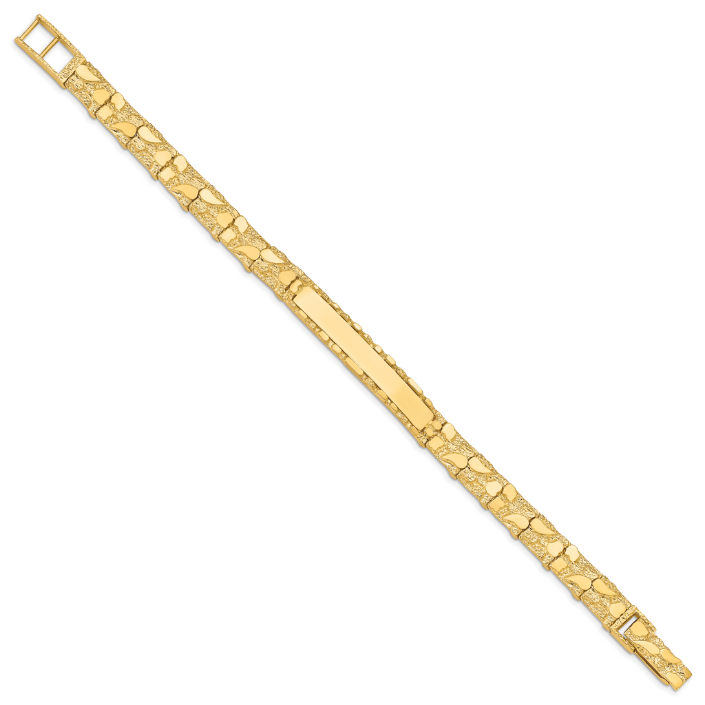 14k Polished Solid 7mm Nugget 37x7mm Plate ID Bracelet