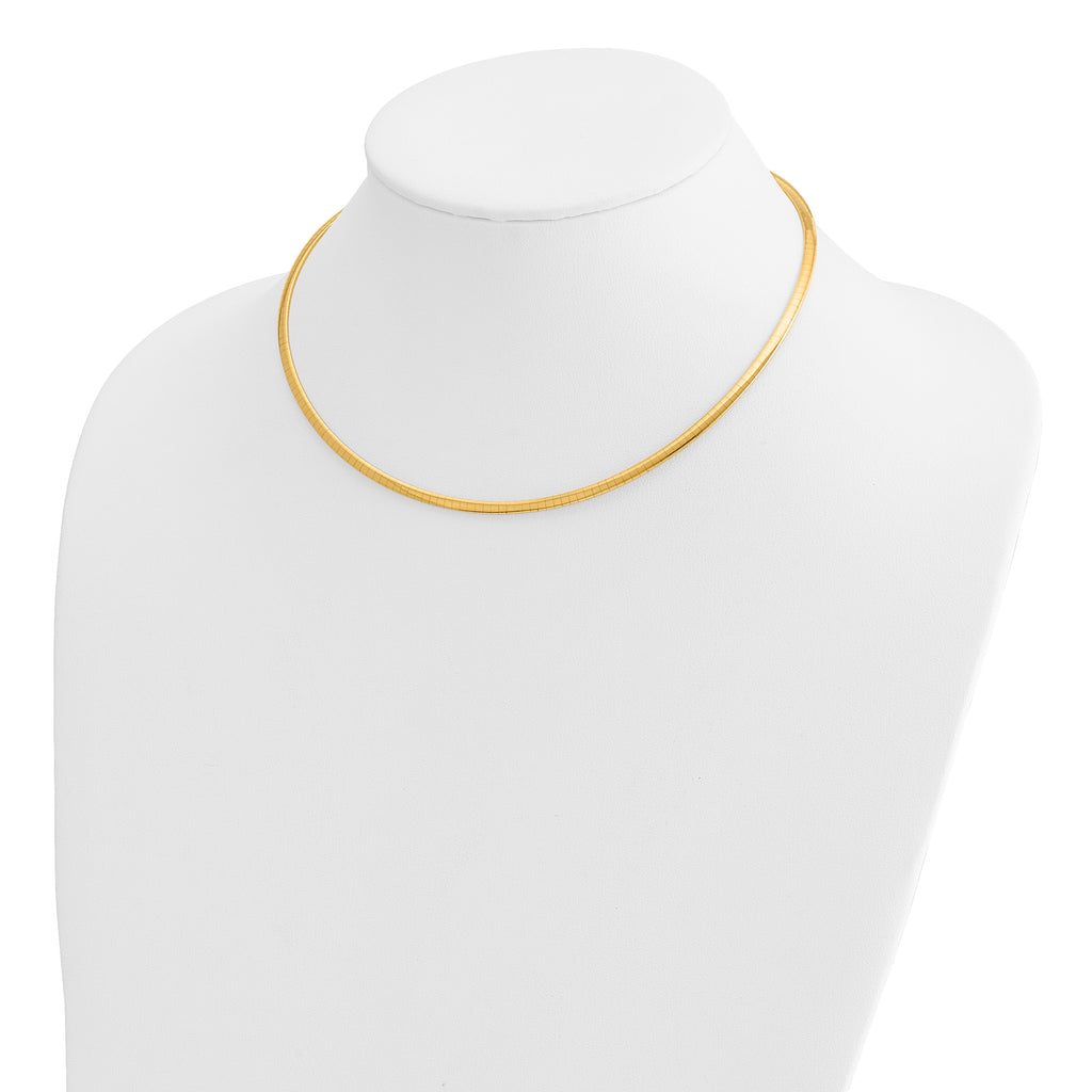 14k Polished 3mm Standard Weight 16 inch Domed Omega Necklace