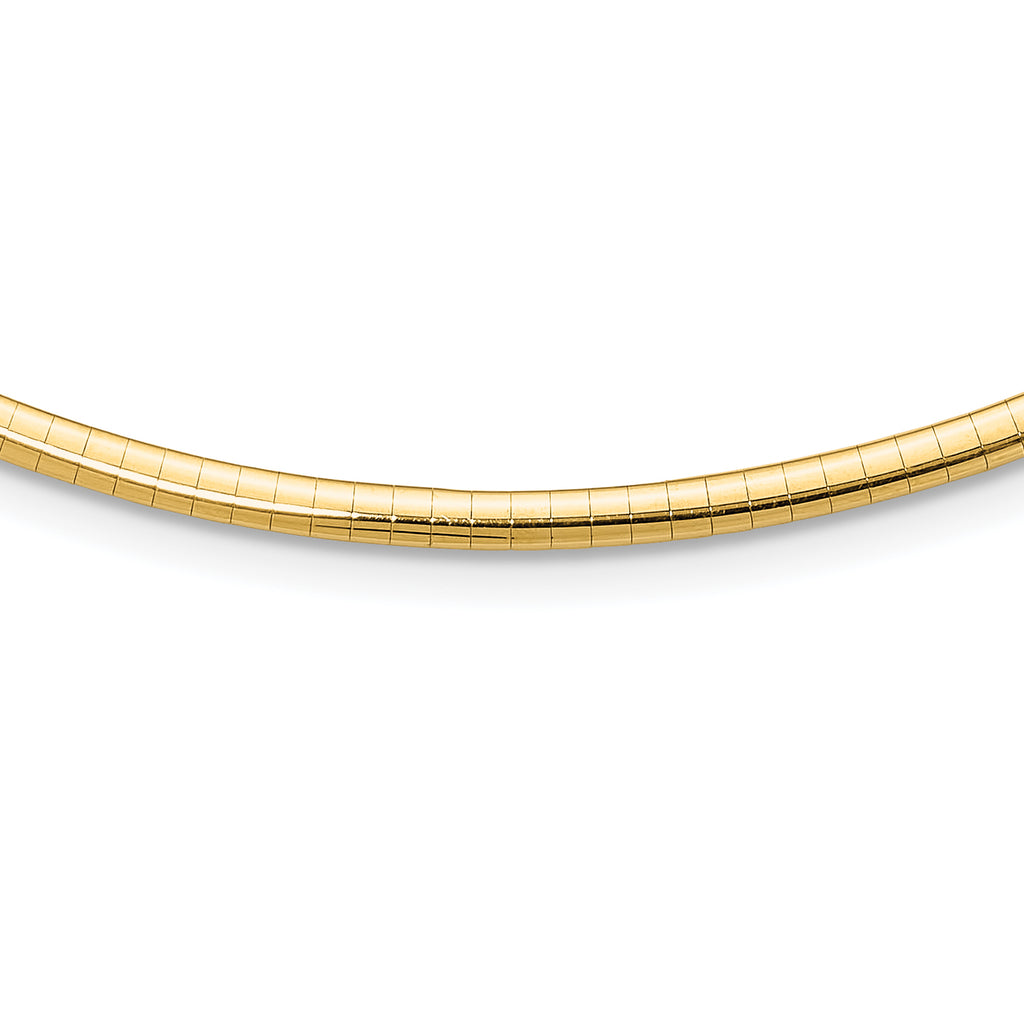 14k Polished 3mm Standard Weight 18 inch Domed Omega Necklace