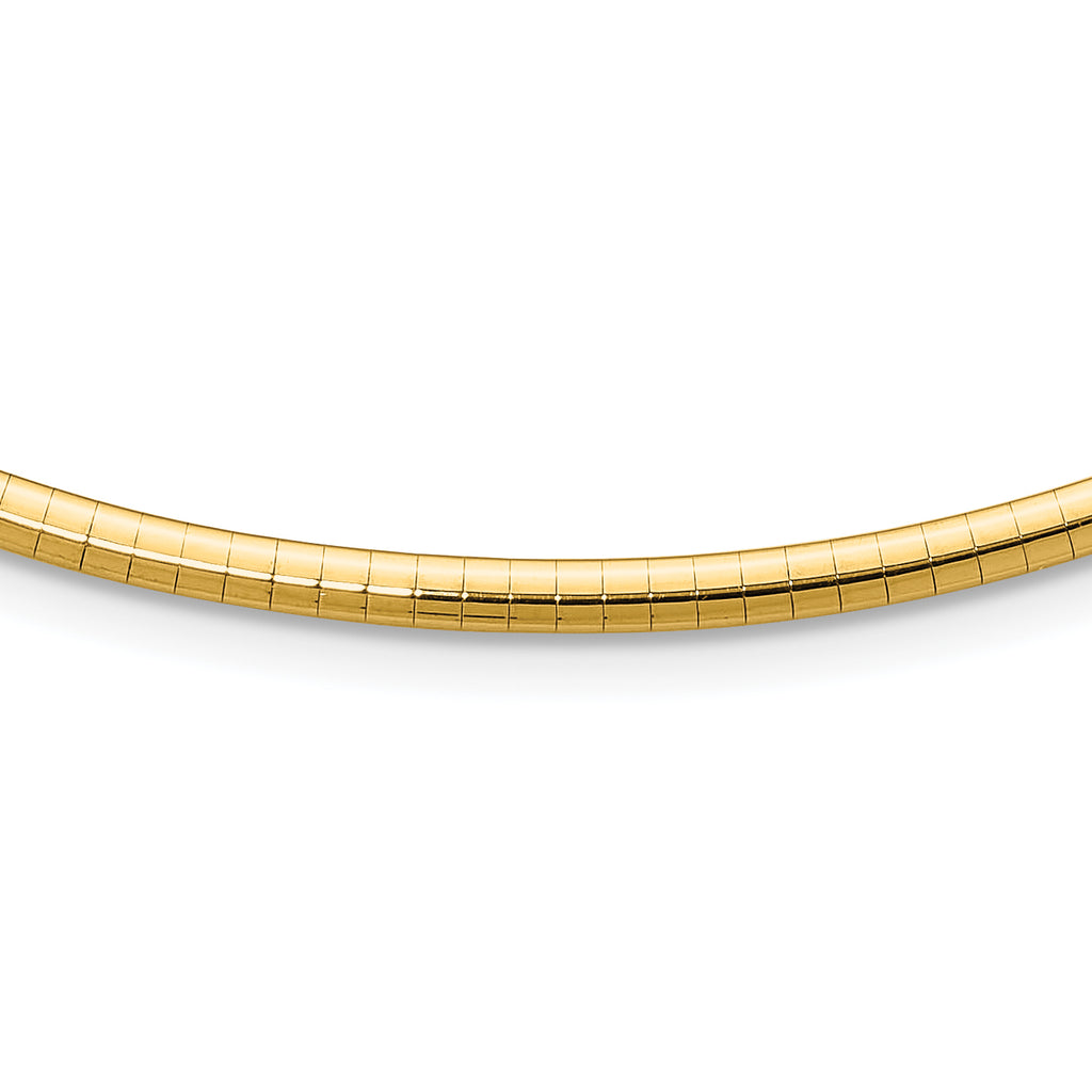14k Polished 3mm Lightweight 18 inch Domed Omega Necklace
