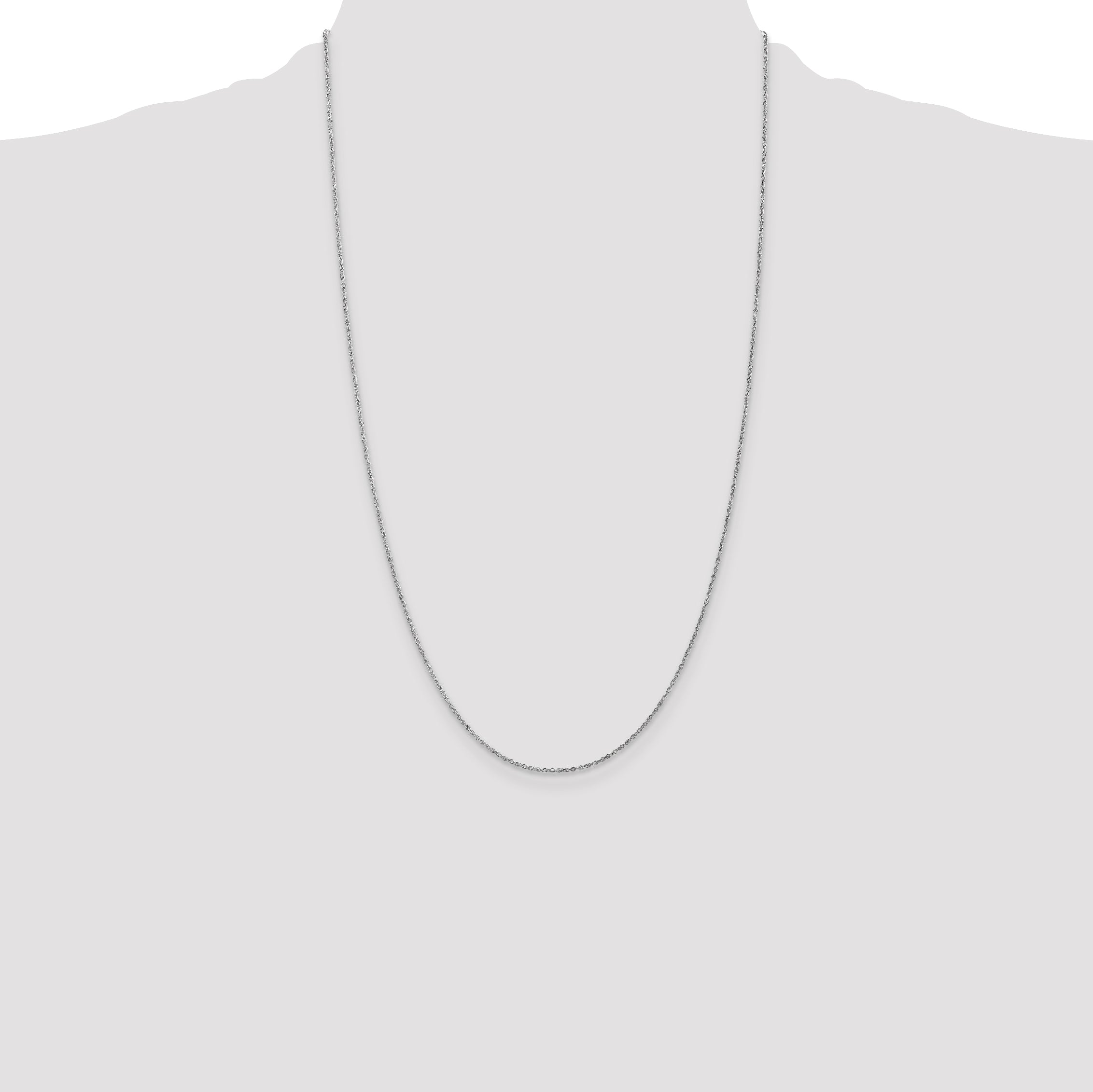 14K White Gold 26 inch .8mm Light Baby Rope with Spring Ring Clasp Chain