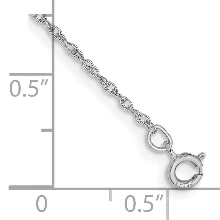 14K White Gold 9 inch .8mm Light Baby Rope with Spring Ring Clasp Anklet