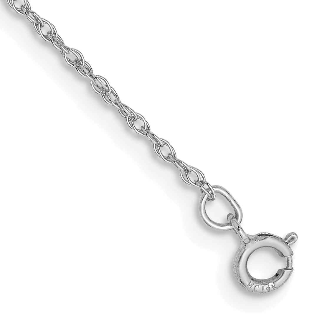 14K White Gold 5.5 inch .8mm Light Baby Rope with Spring Ring Clasp Chain