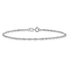 14K White Gold 10 inch 1.4mm Singapore with Spring Ring Clasp Anklet