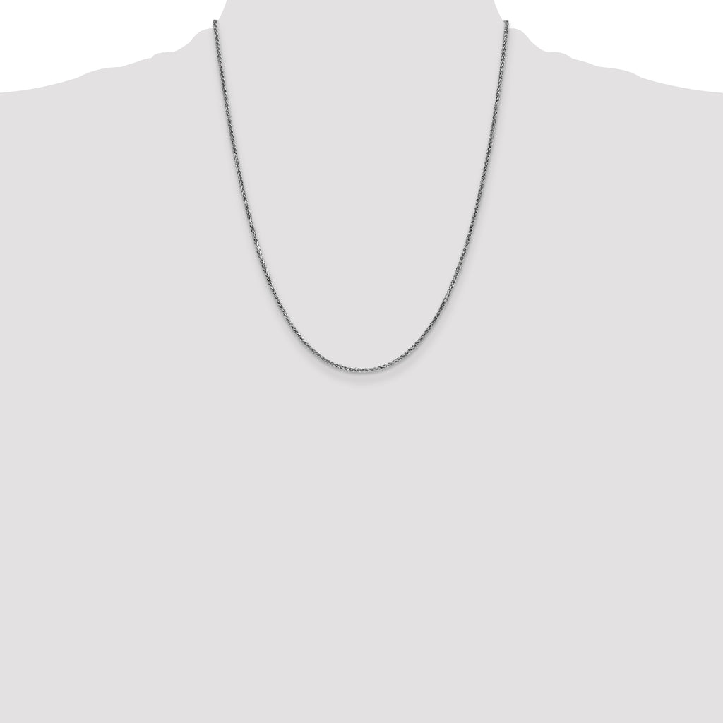 14K White Gold Solid Diamond-Cut Wheat Chain Necklace 1.7mm