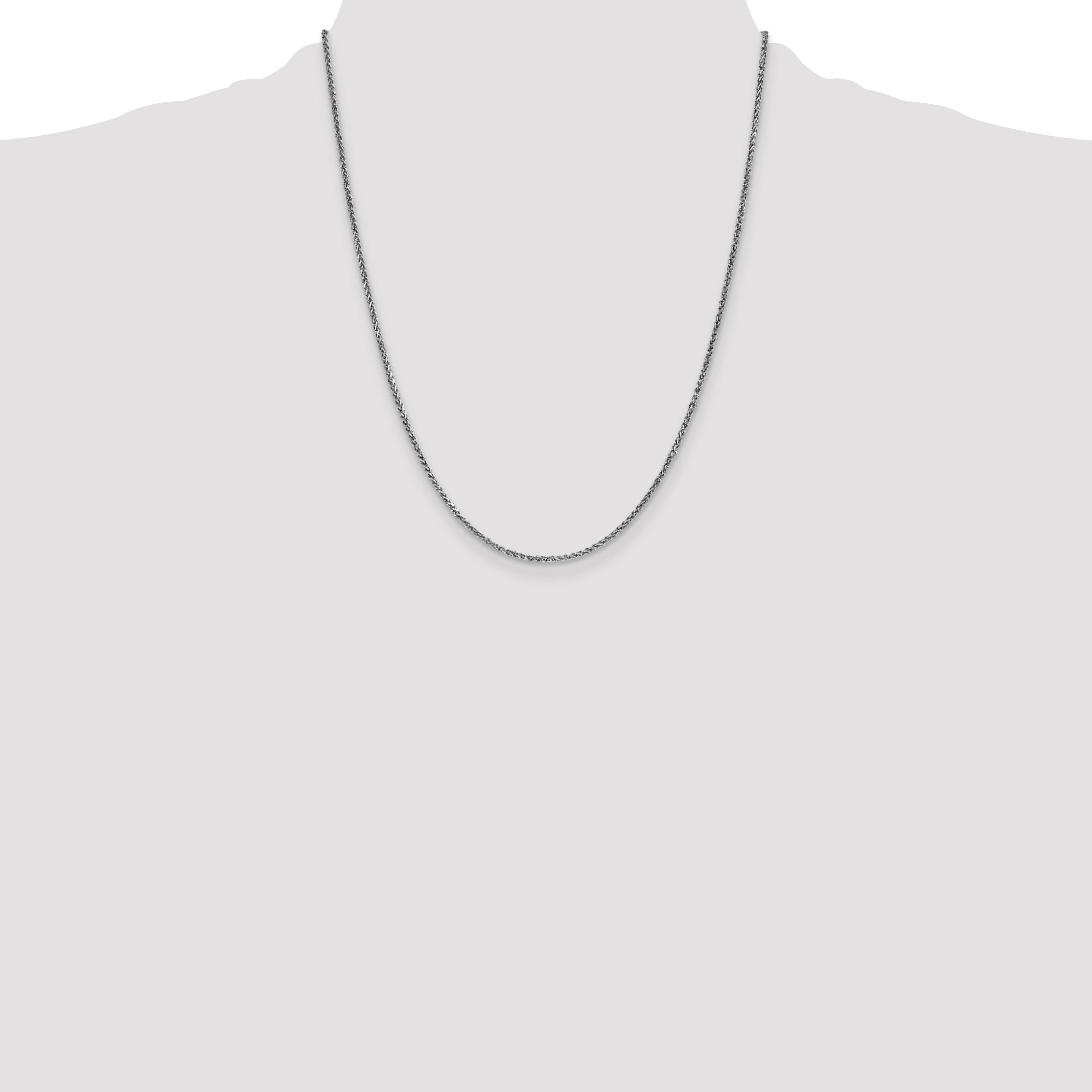 14K White Gold Solid Diamond-Cut Wheat Chain Necklace 1.7mm