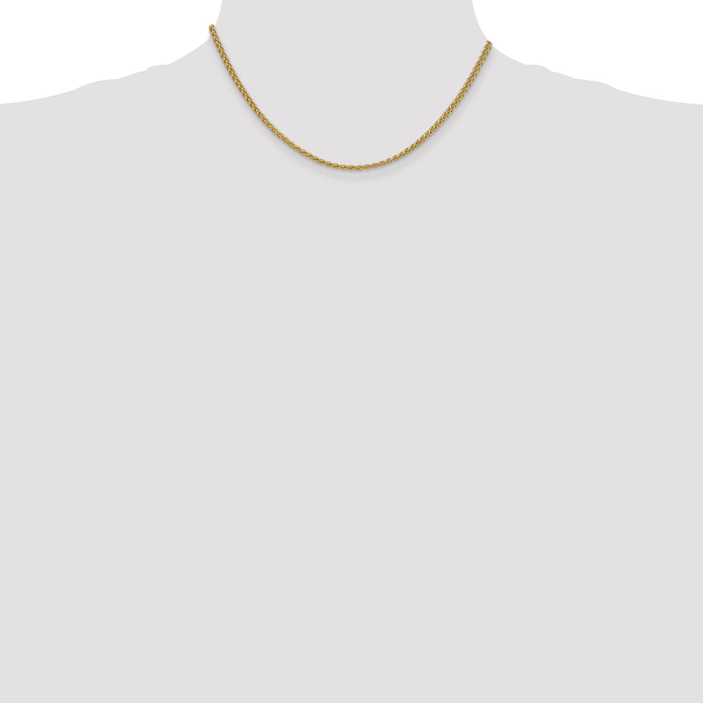 14K Yellow Gold Solid Wheat Chain Necklace 2.1mm