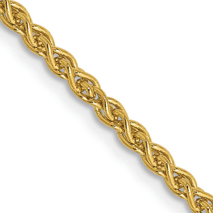 14K Yellow Gold Solid Wheat Chain Necklace 2.1mm