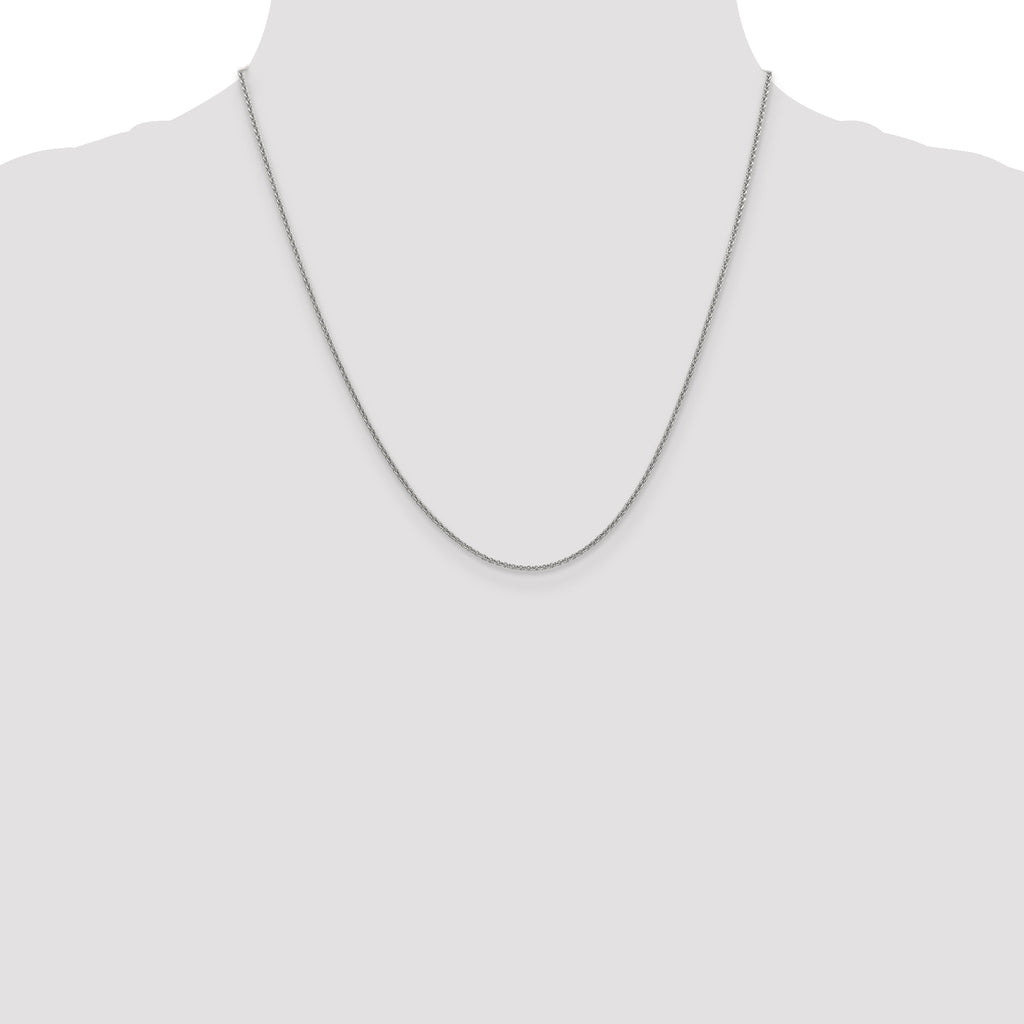 14K White Gold 20 inch 1.4mm Round Open Link Cable with Lobster Clasp Chain