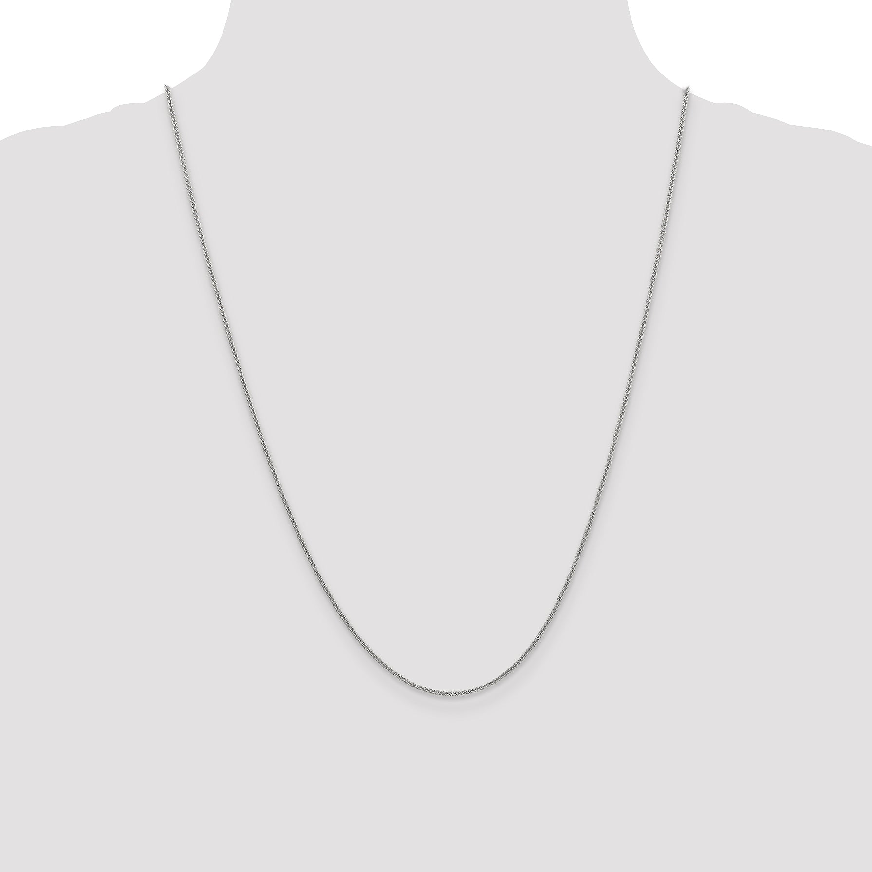 14K White Gold 24 inch 1.4mm Round Open Link Cable with Lobster Clasp Chain