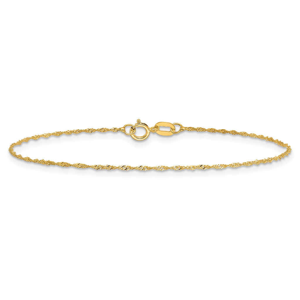 14K 9 inch 1mm Singapore with Spring Ring Clasp Anklet