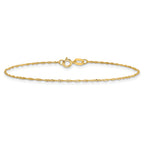 14K 9 inch 1mm Singapore with Spring Ring Clasp Anklet