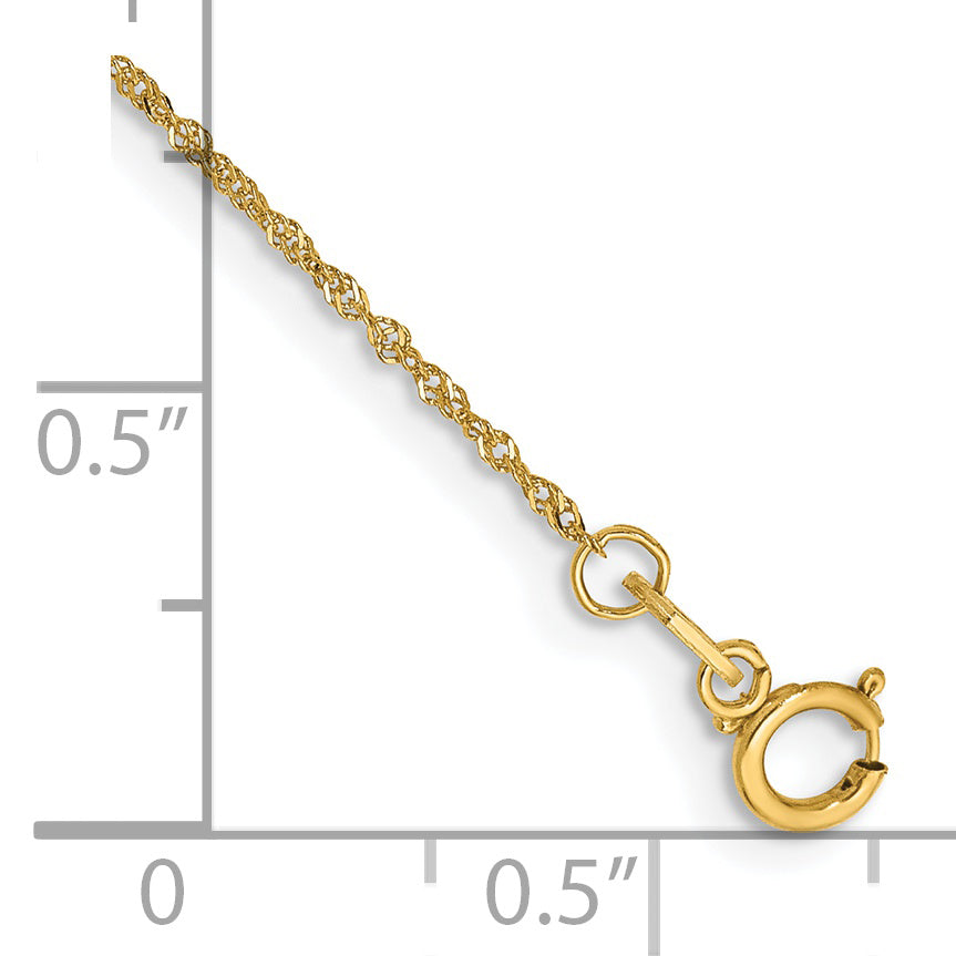 14K 9 inch 1mm Singapore with Spring Ring Clasp Anklet
