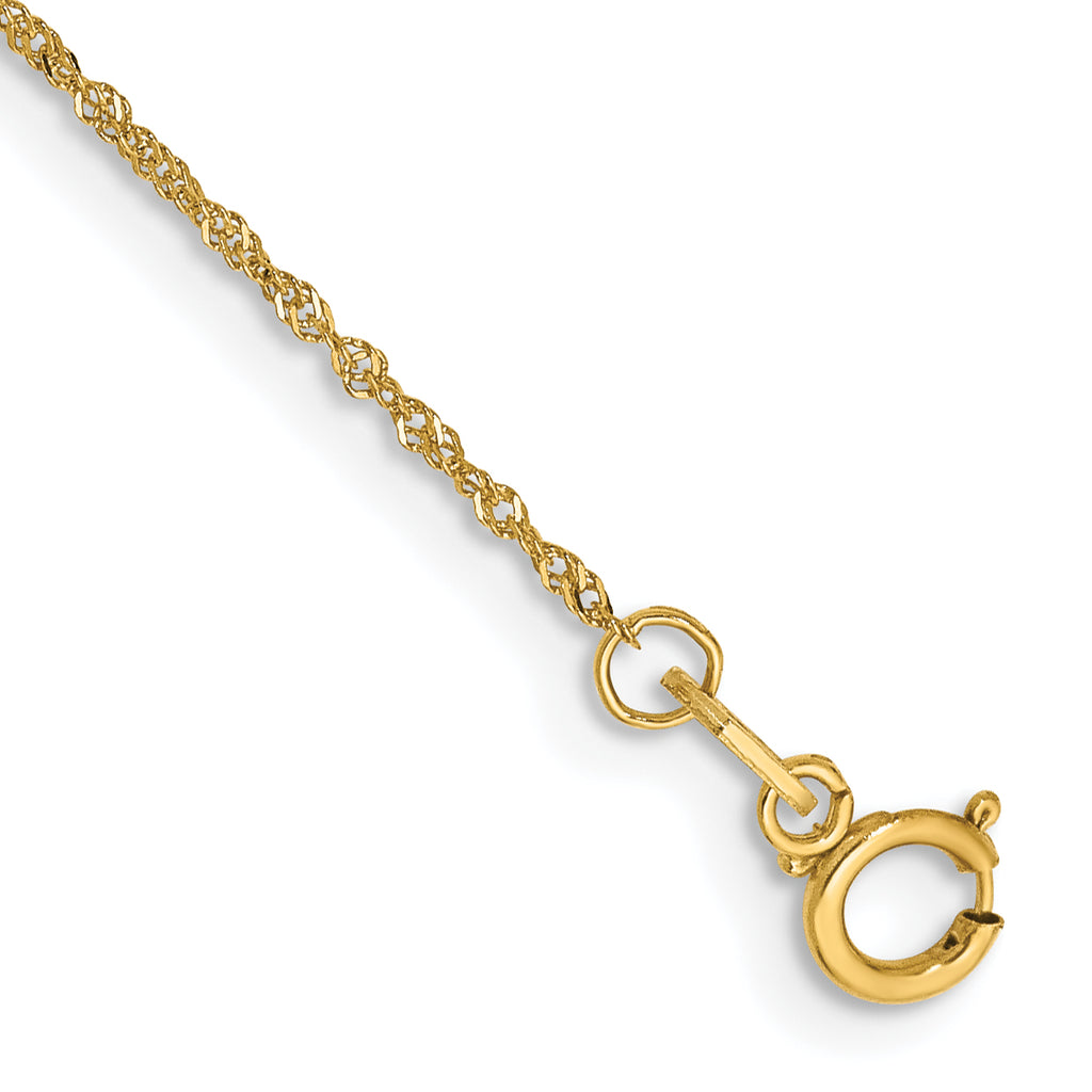 14K 9 inch 1mm Singapore with Spring Ring Clasp Anklet
