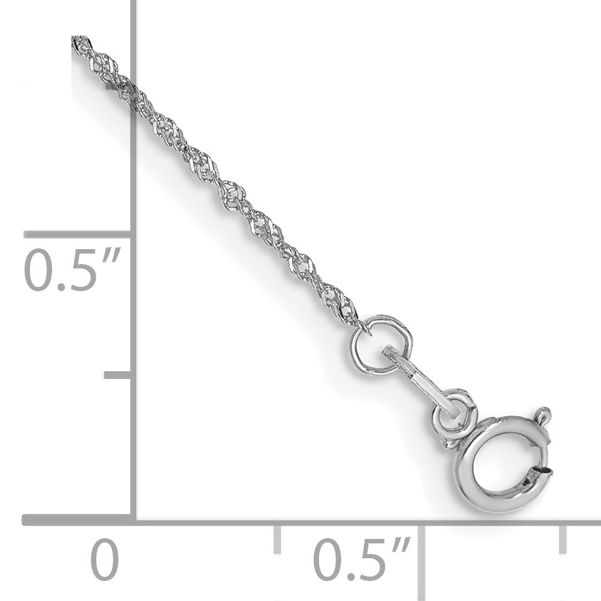 14K White Gold 1mm Singapore with Spring Ring Clasp Anklet