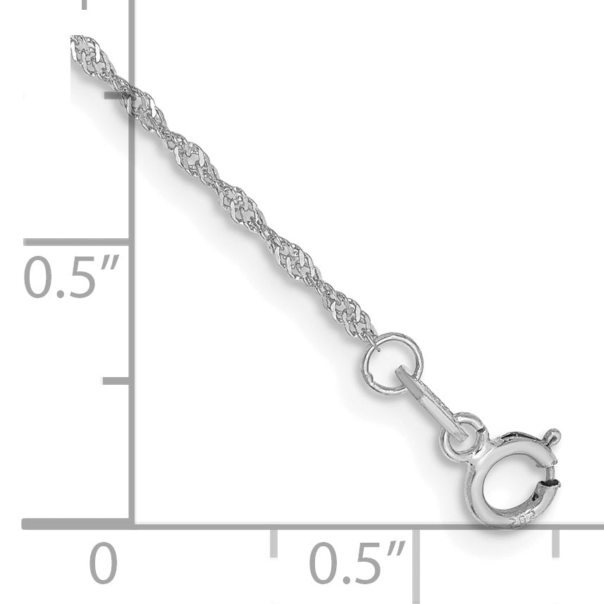14K White Gold 5.5 inch 1.10mm Singapore with Spring Ring Clasp Chain Secondary image