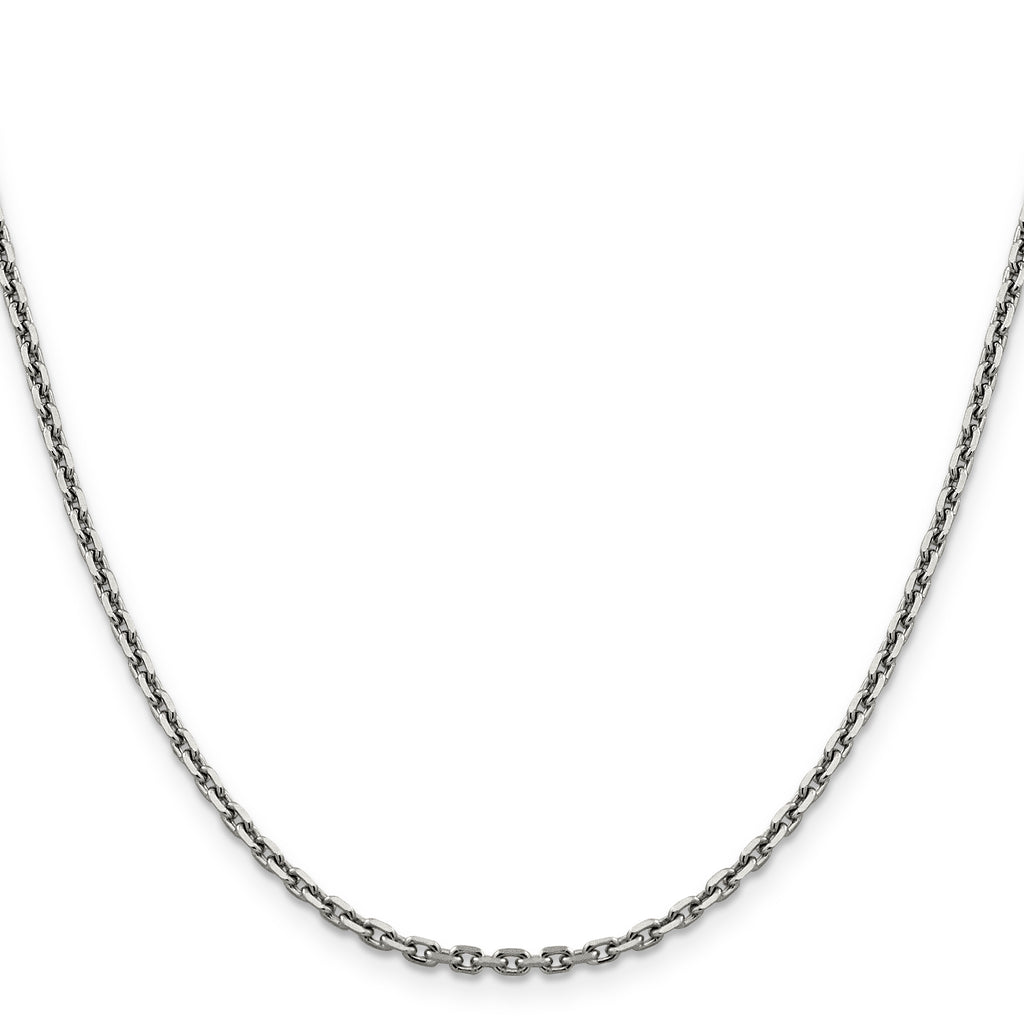 14K White Gold 24 inch 2.5mm Diamond-cut Cable with Lobster Clasp Chain