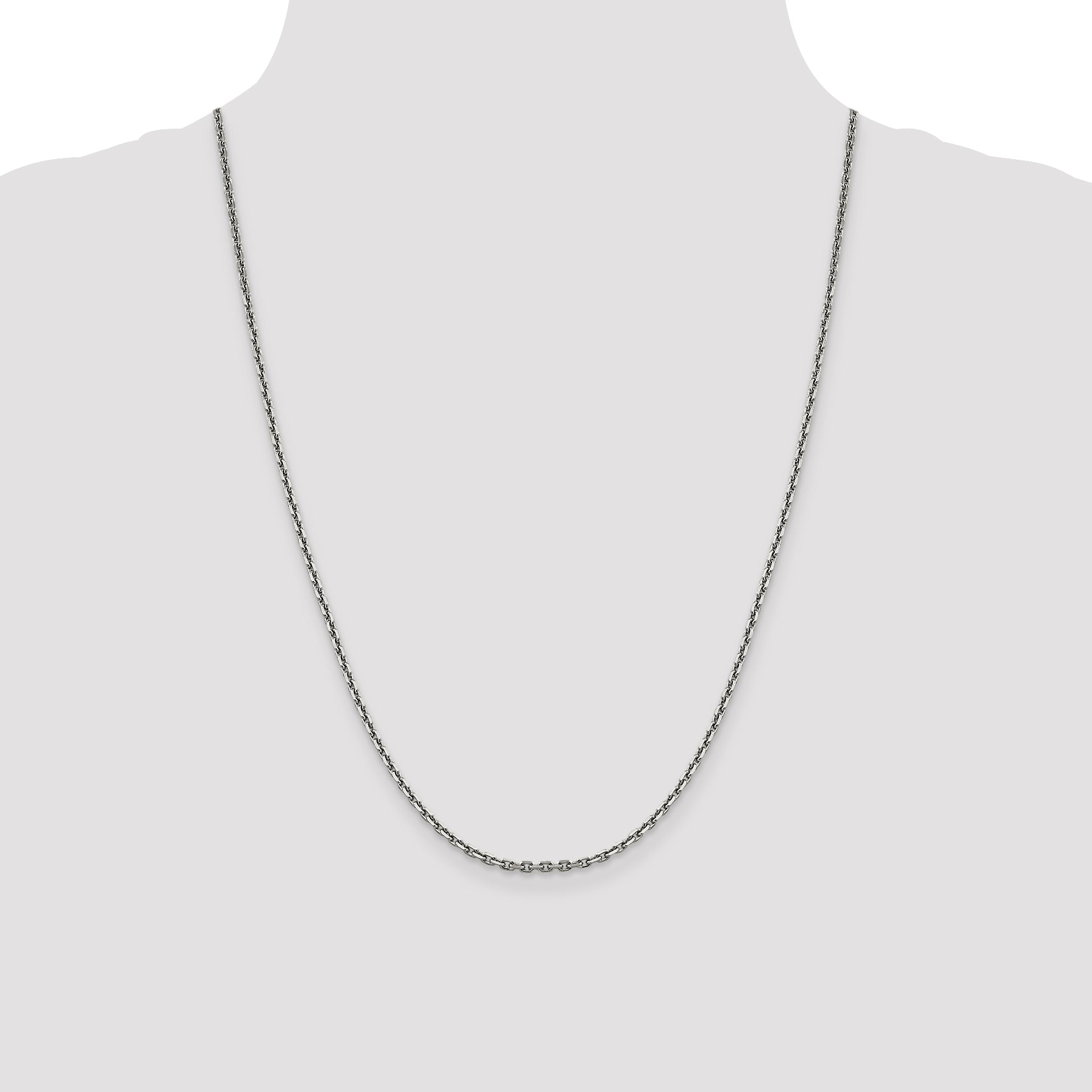 14K White Gold 24 inch 2.5mm Diamond-cut Cable with Lobster Clasp Chain