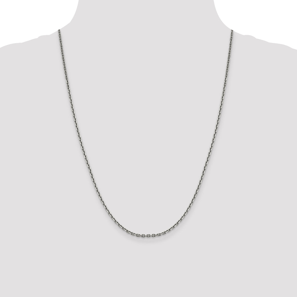 14K White Gold 24 inch 2.5mm Diamond-cut Cable with Lobster Clasp Chain