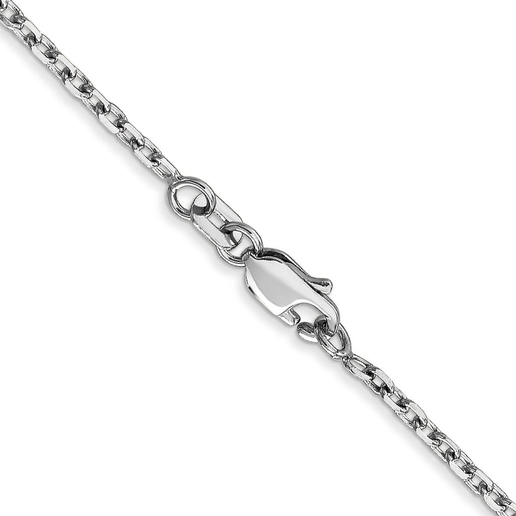 14K White Gold 1.8mm Diamond-Cut Round Open Link Cable with Lobster Clasp Chain