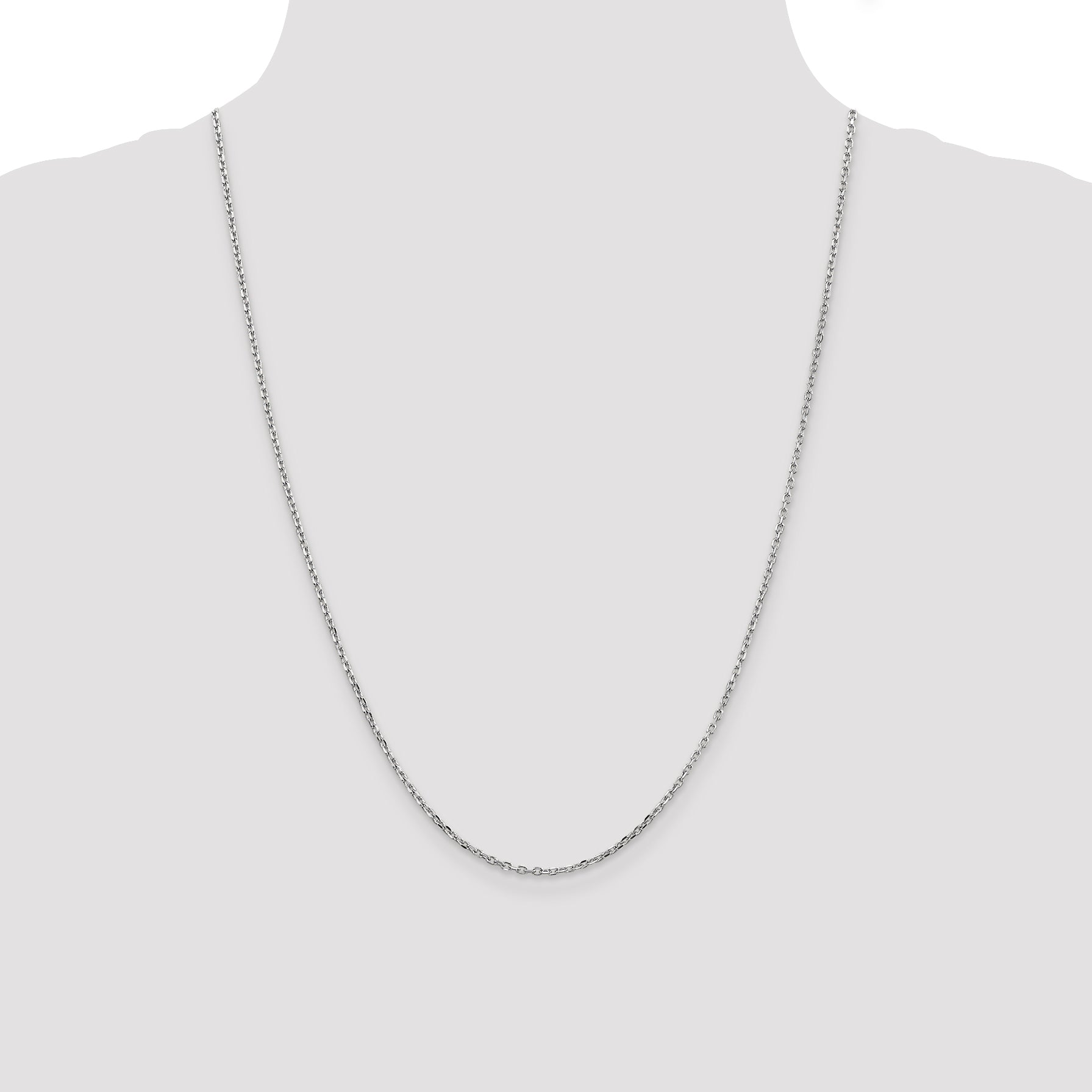 14K White Gold 24 inch 1.8mm Diamond-cut Round Open Link Cable with Lobster Clasp Chain