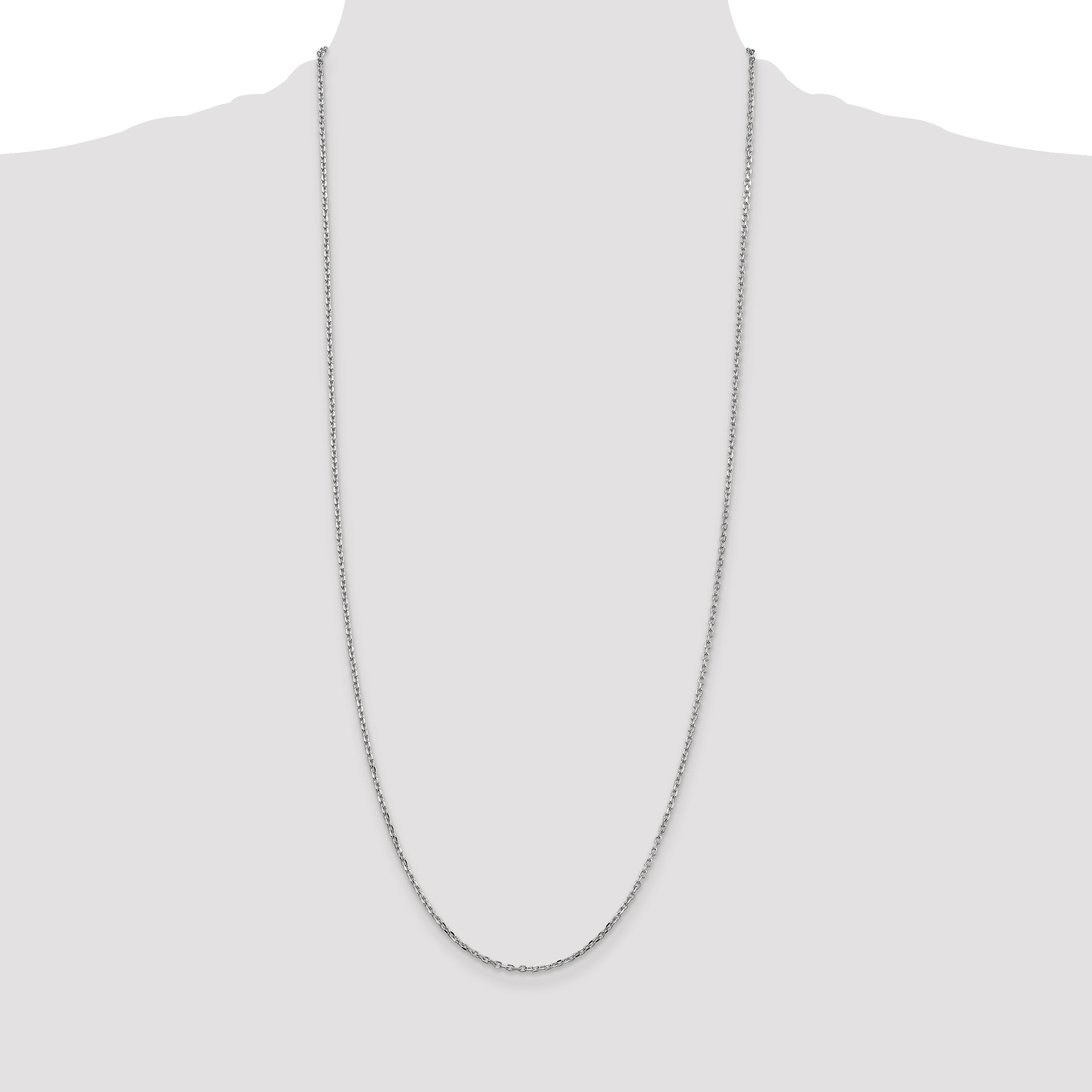 14K White Gold 30 inch 1.8mm Diamond-cut Round Open Link Cable with Lobster Clasp Chain