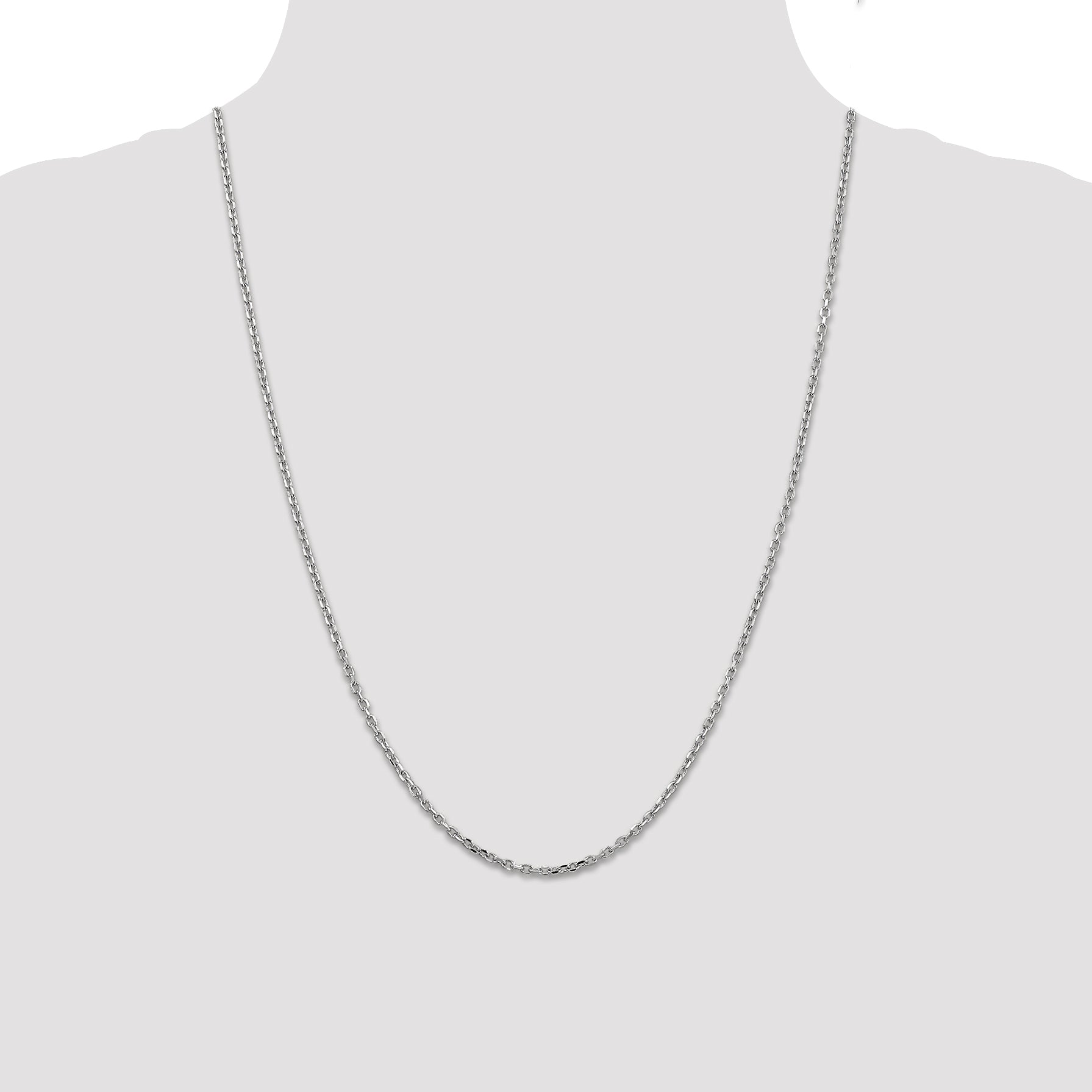 14K White Gold 24 inch 2.2mm Diamond-cut Round Open Link Cable with Lobster Clasp Chain