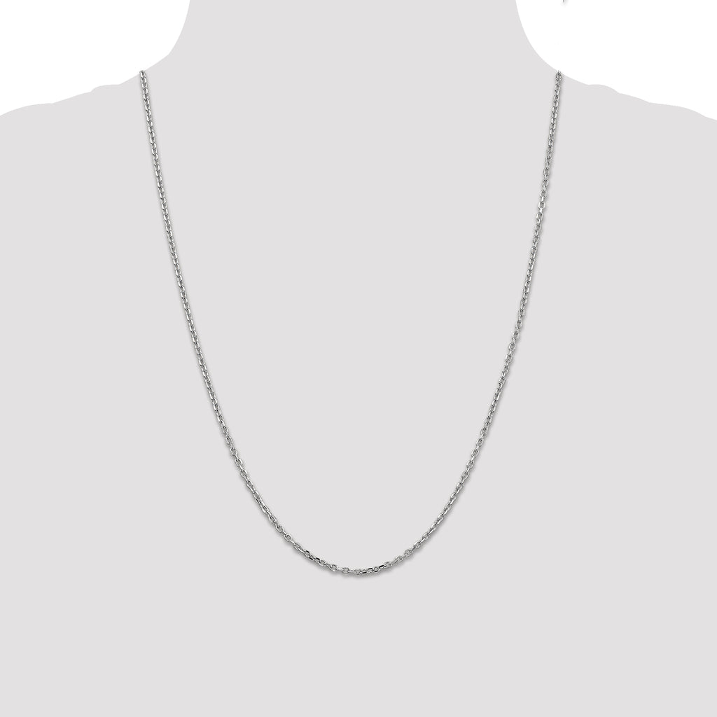 14K White Gold 24 inch 2.2mm Diamond-cut Round Open Link Cable with Lobster Clasp Chain