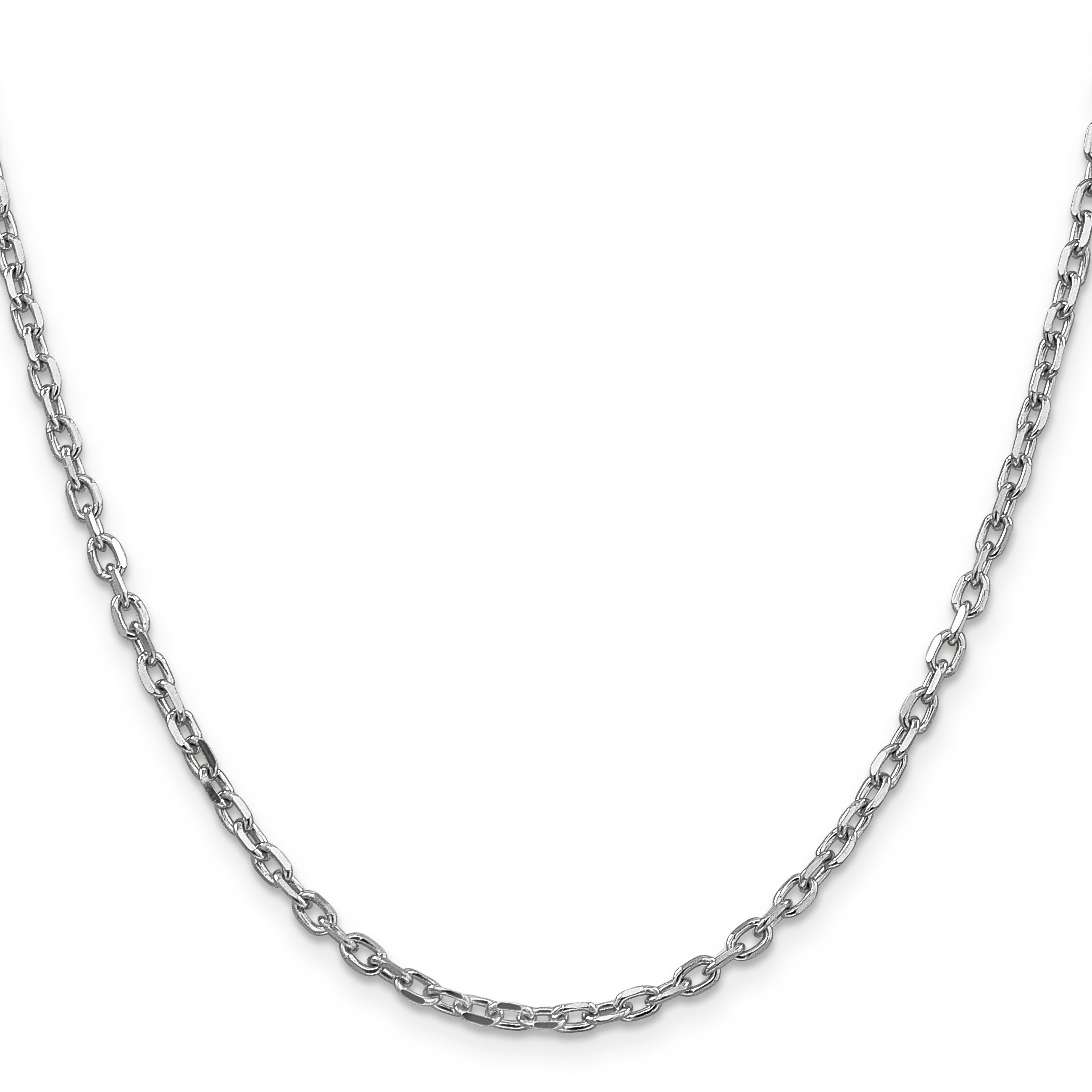 14K White Gold 24 inch 3mm Diamond-cut Round Open Link Cable with Lobster Clasp Chain