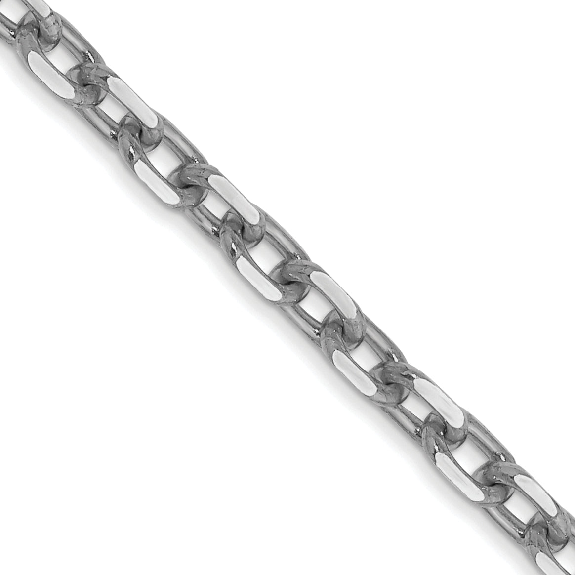 14K White Gold 24 inch 3mm Diamond-cut Round Open Link Cable with Lobster Clasp Chain Main image