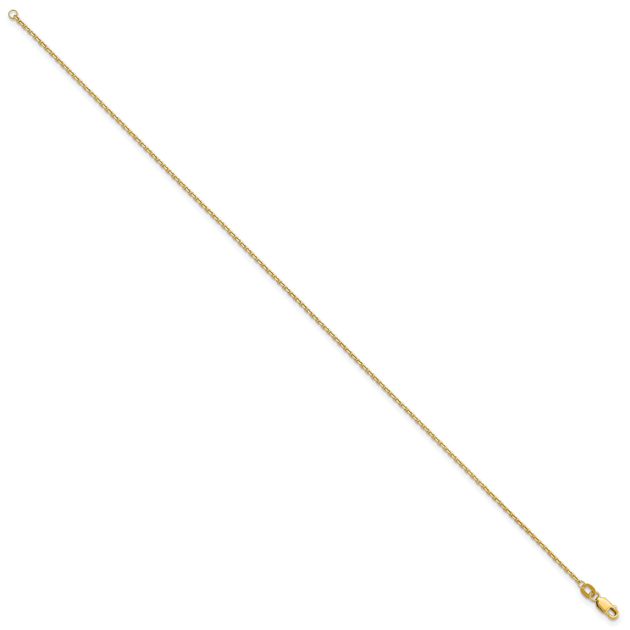 14K 10 inch 1.4mm Diamond-cut Round Open Link Cable with Lobster Clasp Anklet