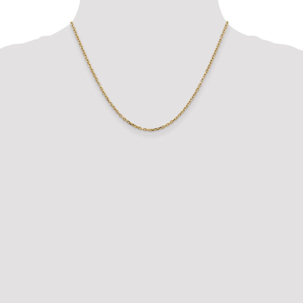 14K Yellow Gold Solid Diamond-Cut Cable Chain Necklace 2.2mm