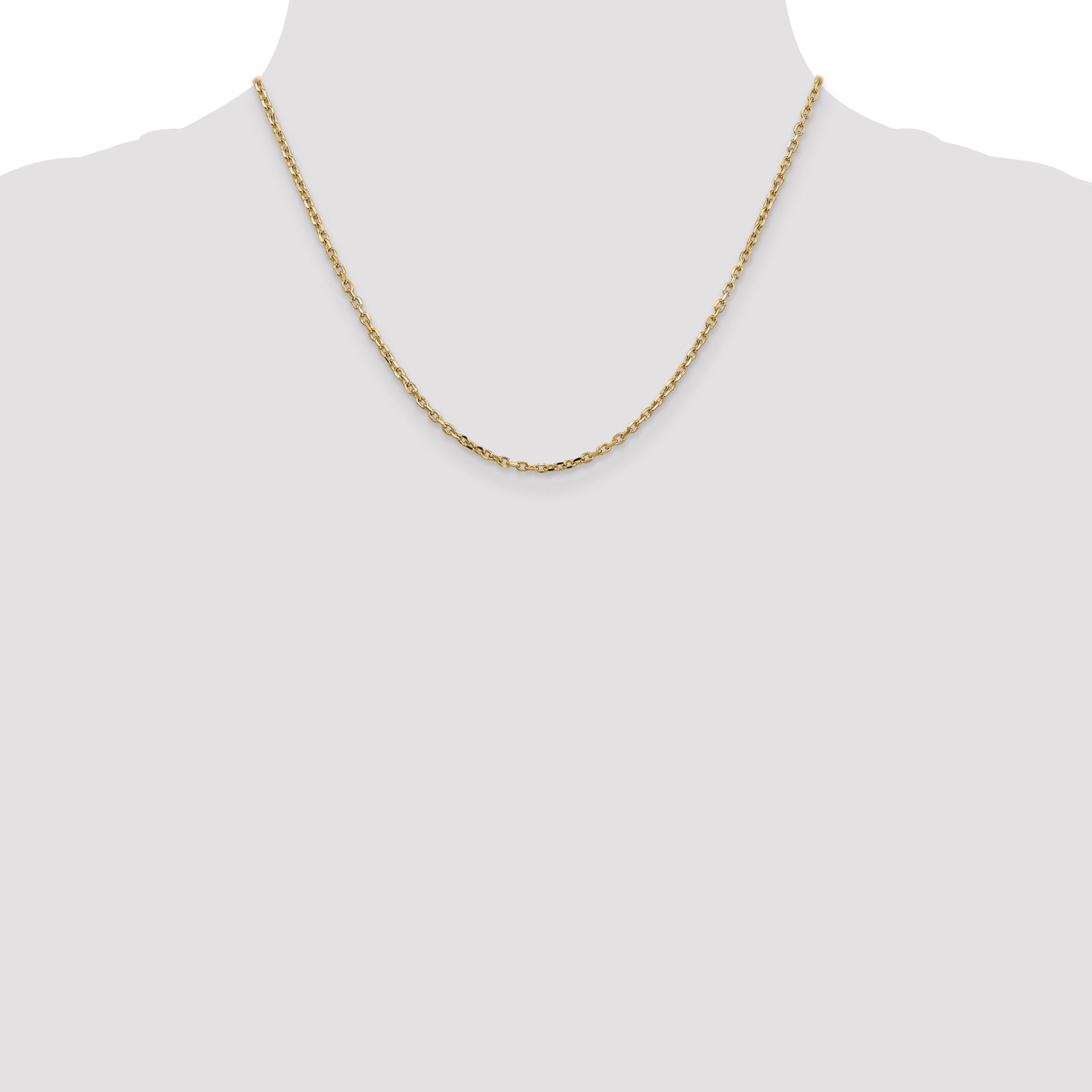 14K Yellow Gold Solid Diamond-Cut Cable Chain Necklace 2.2mm