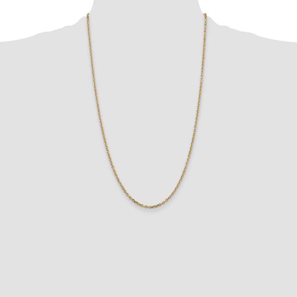 14K 2.2mm Diamond-Cut Round Open Link Cable with Lobster Clasp Chain