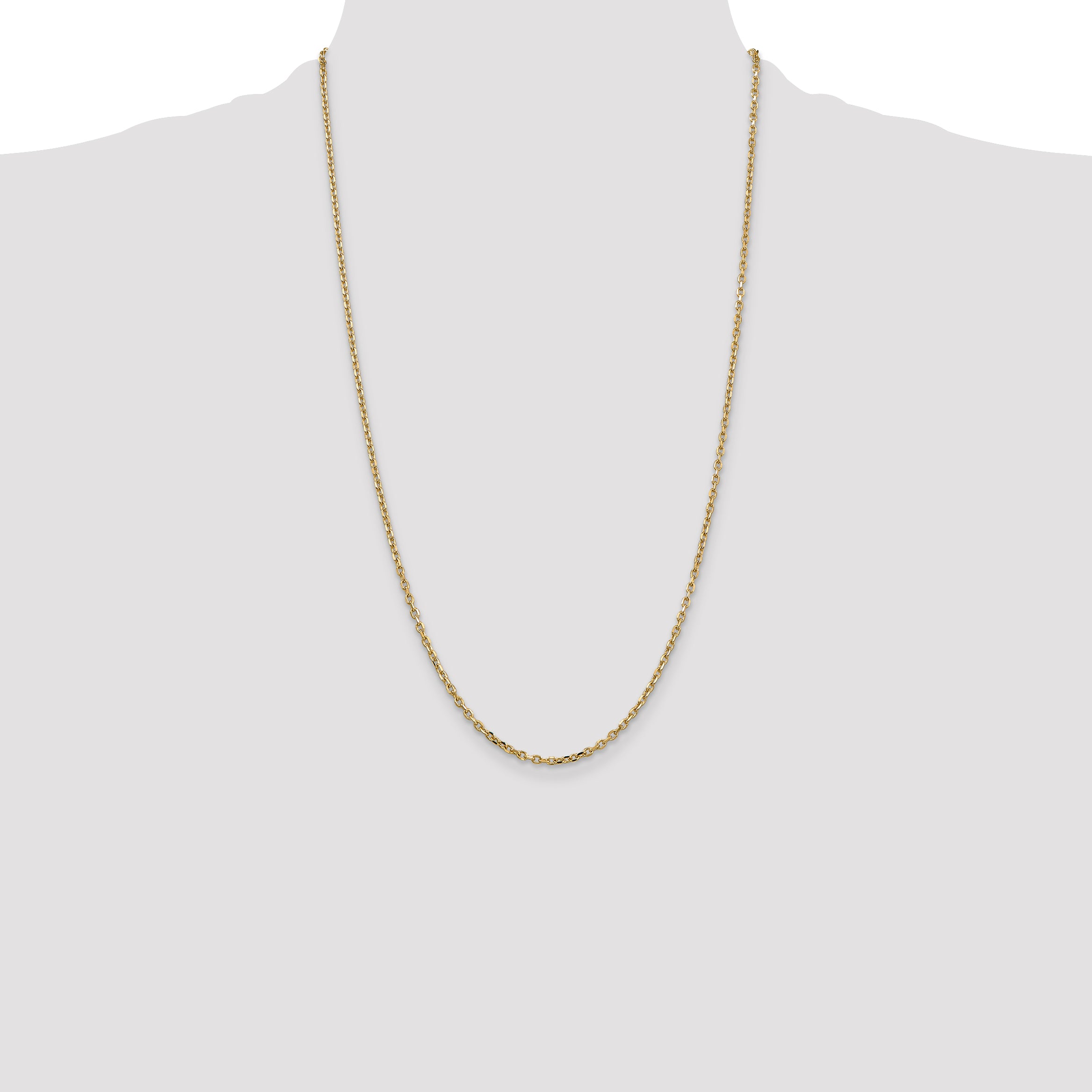 14K 2.2mm Diamond-Cut Round Open Link Cable with Lobster Clasp Chain
